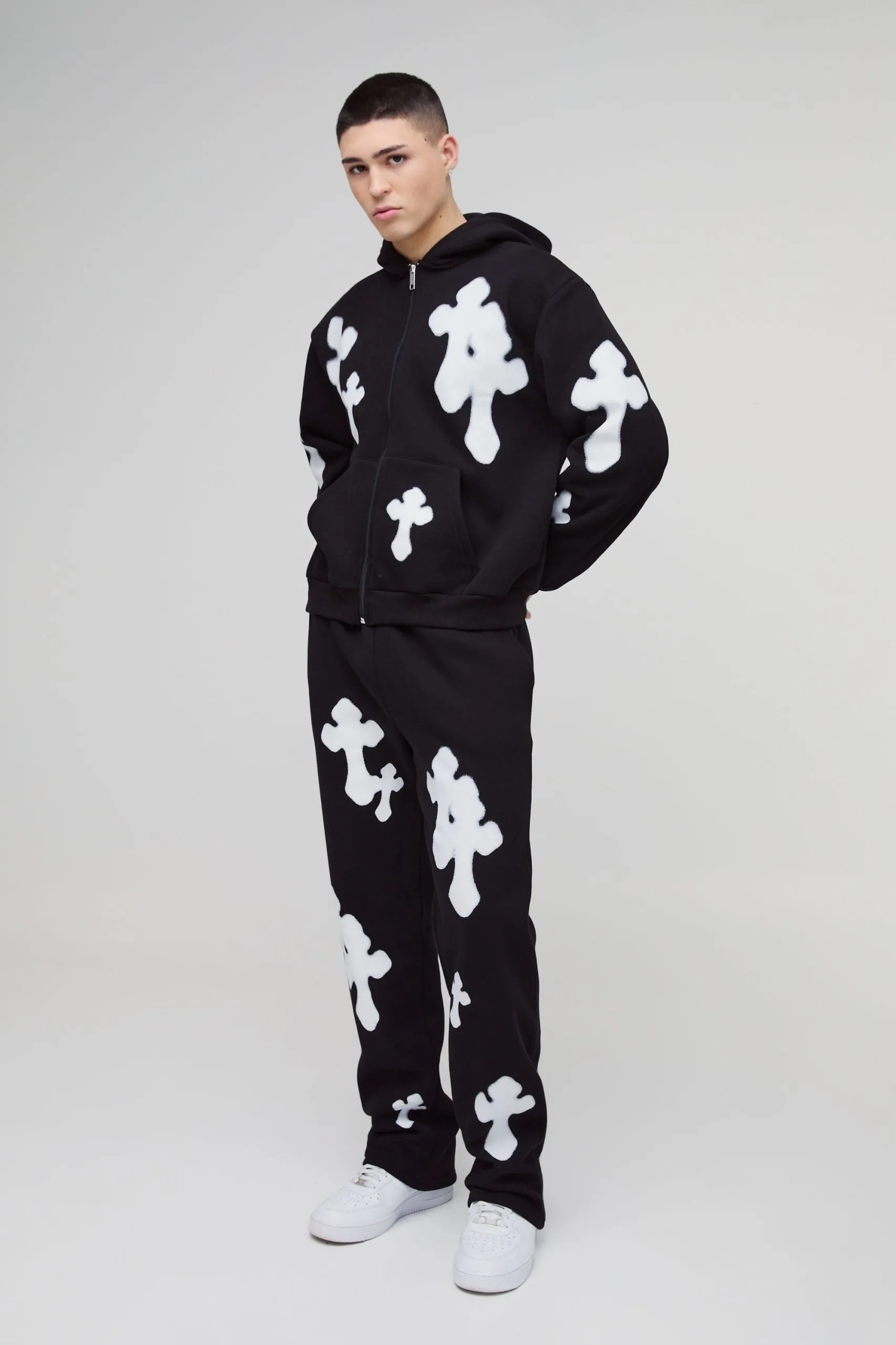 Oversized Boxy Zip Through Spray Cross Tracksuit