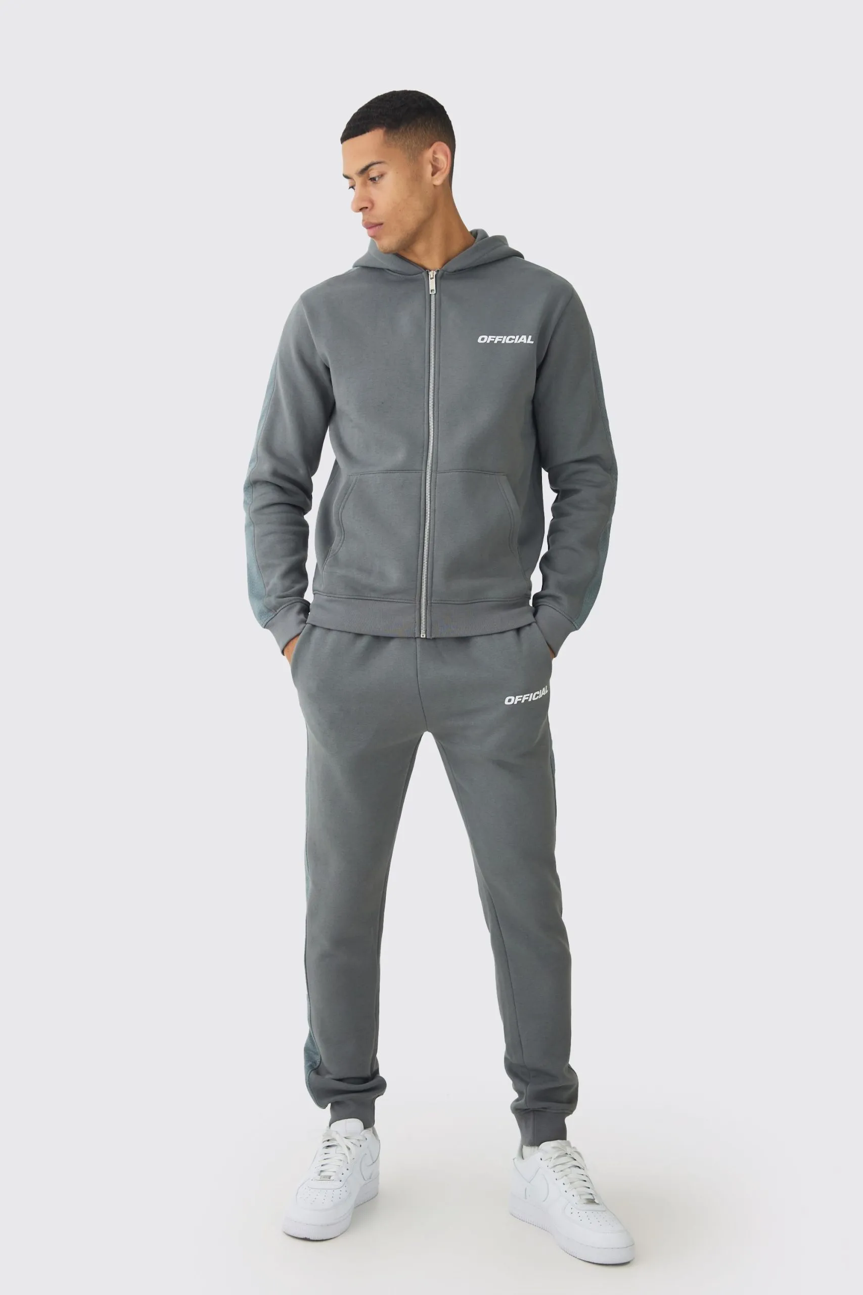 Slim Fit Official Zip Through Mesh Panelled Hooded Tracksuit