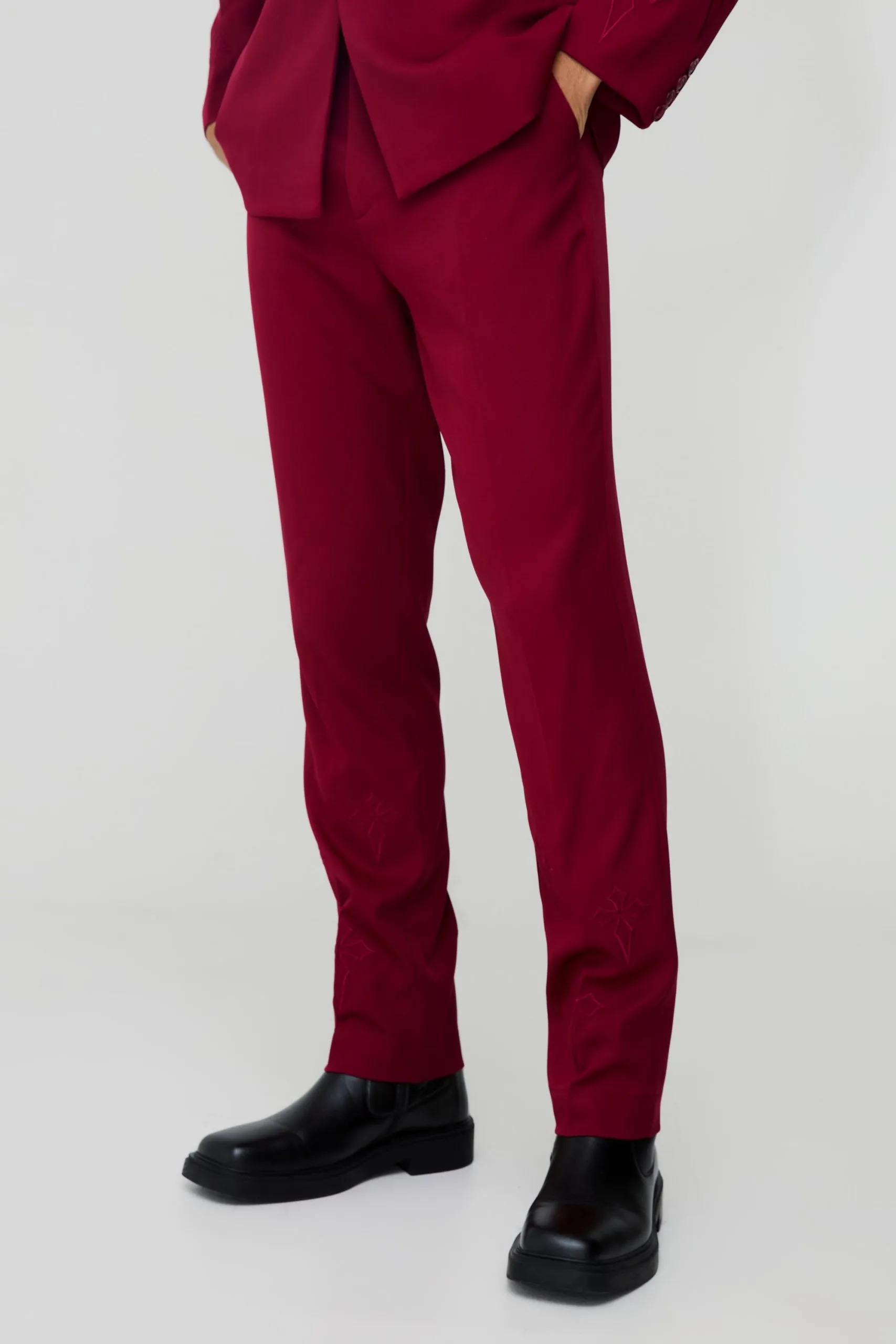 Straight Fit Cross Applique Tailored Trouser