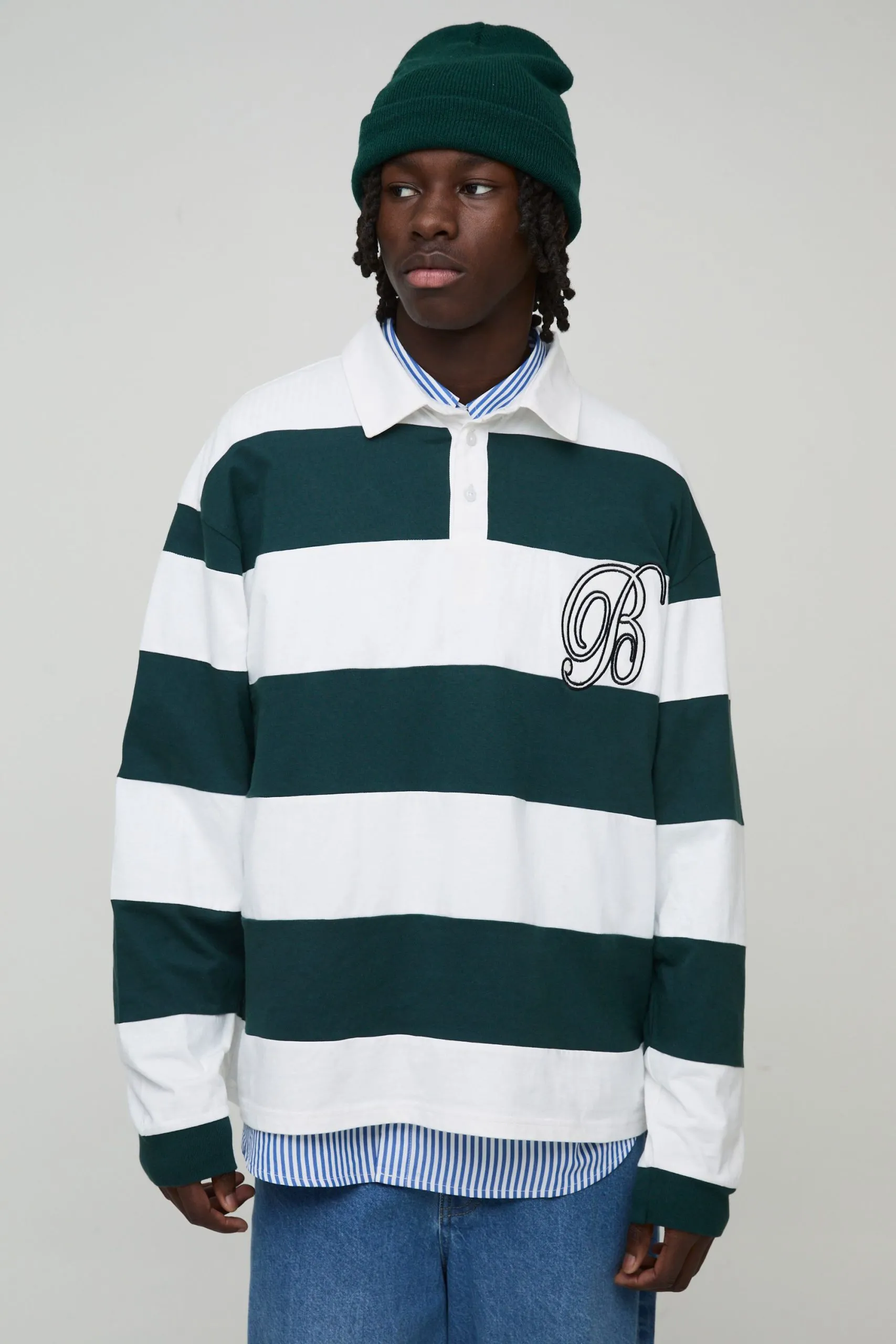 Oversized Heavyweight Cut and Sew Applique Rugby Polo