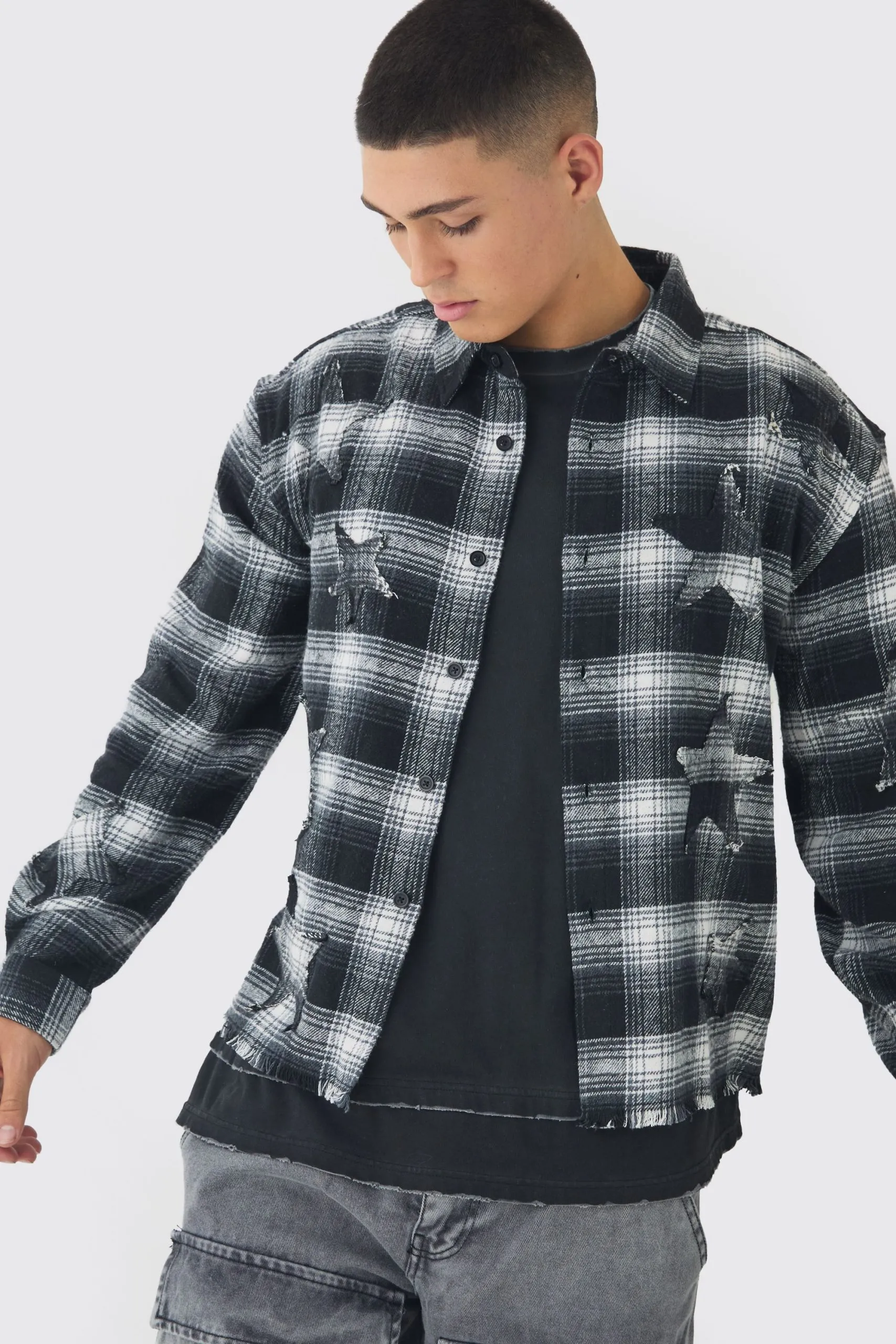 Oversized Boxy Star Applique Check Shirt
