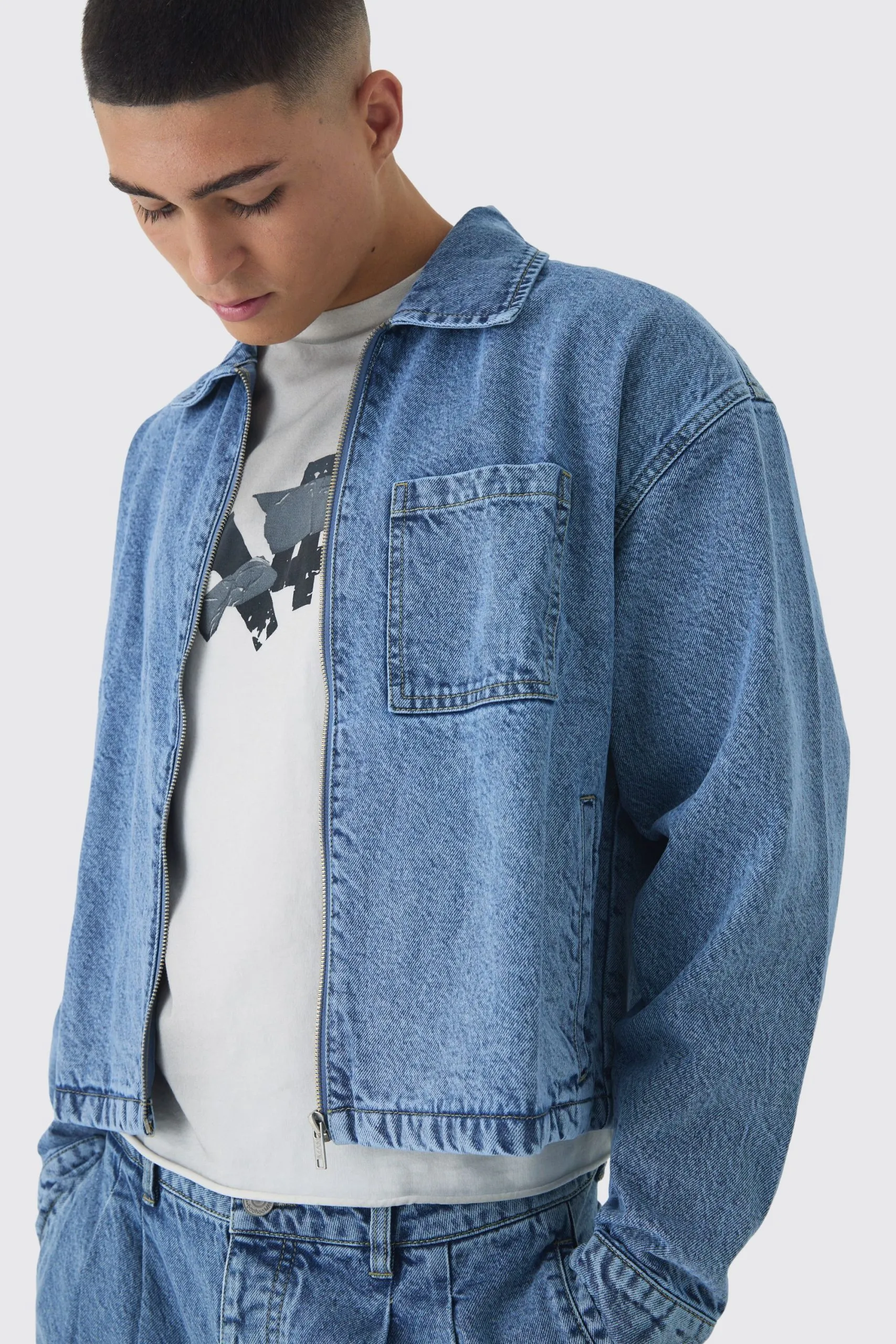 Boxy Denim Harrington Jacket