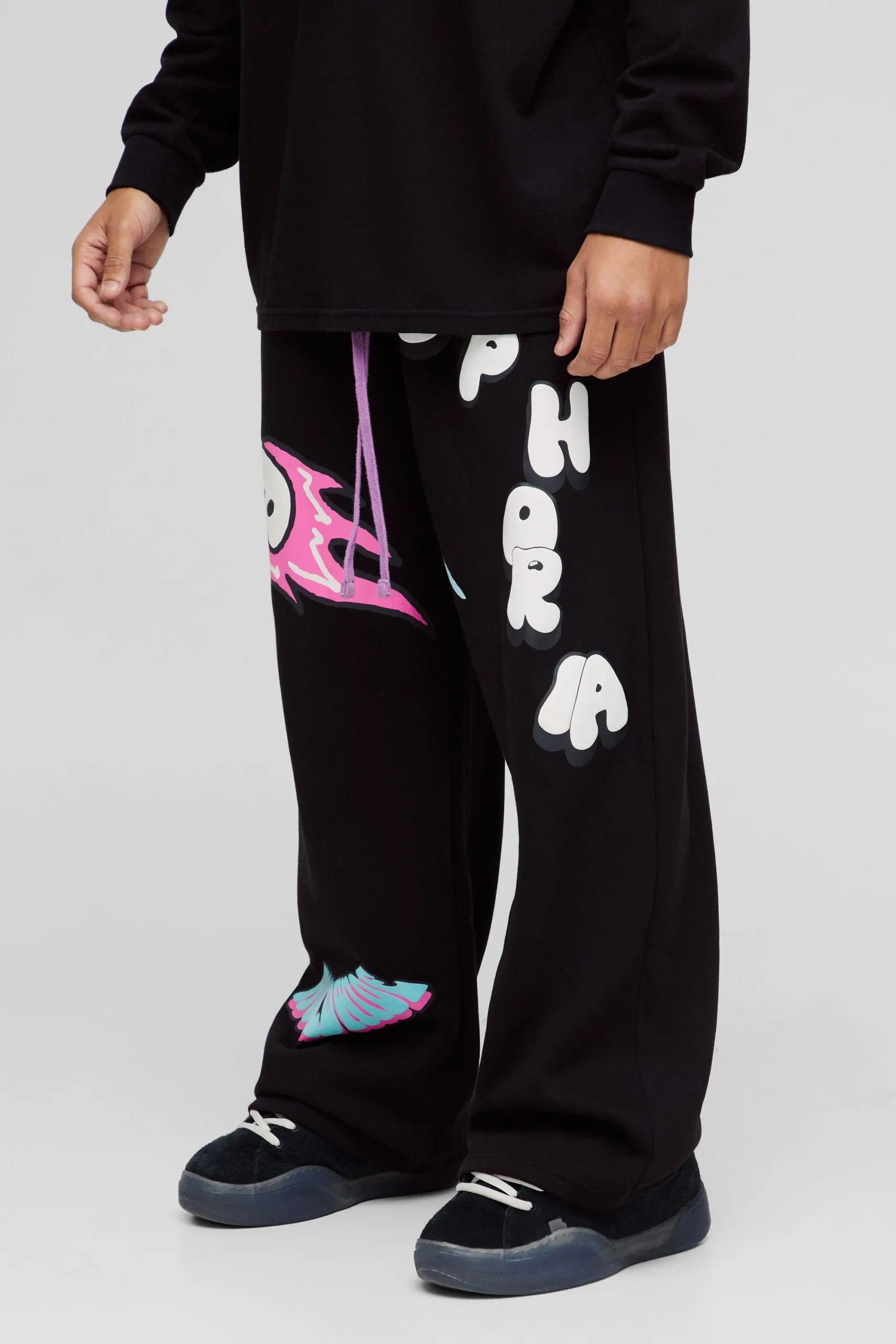 Wide Leg Doodle Graphic Puff Print Jogger