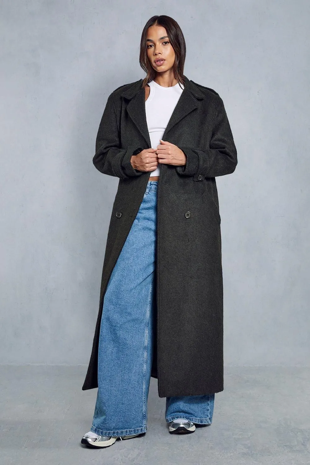 Oversized Utility Wool Look Trench Coat
