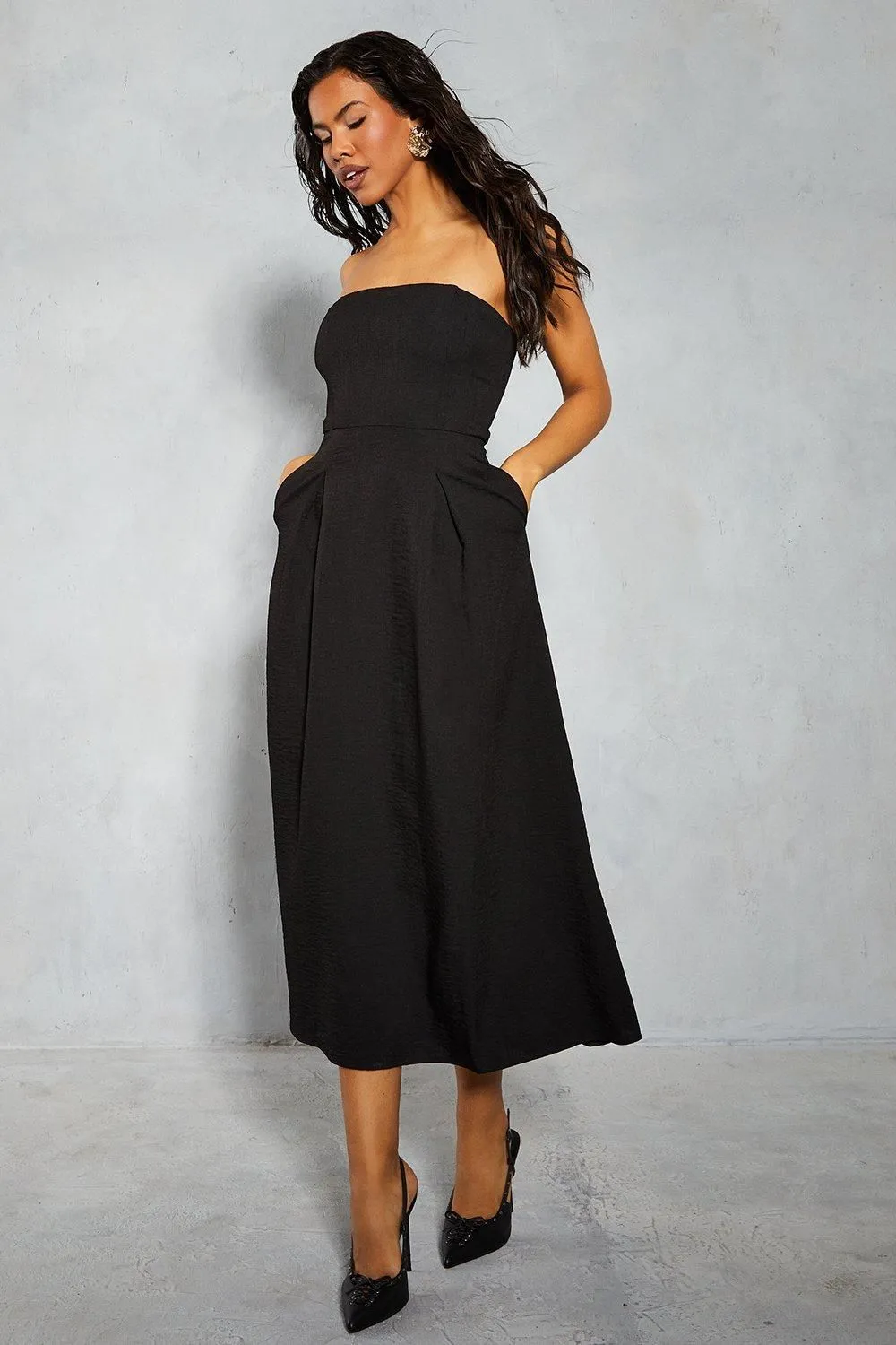 Linen Look Bandeau Maxi Dress