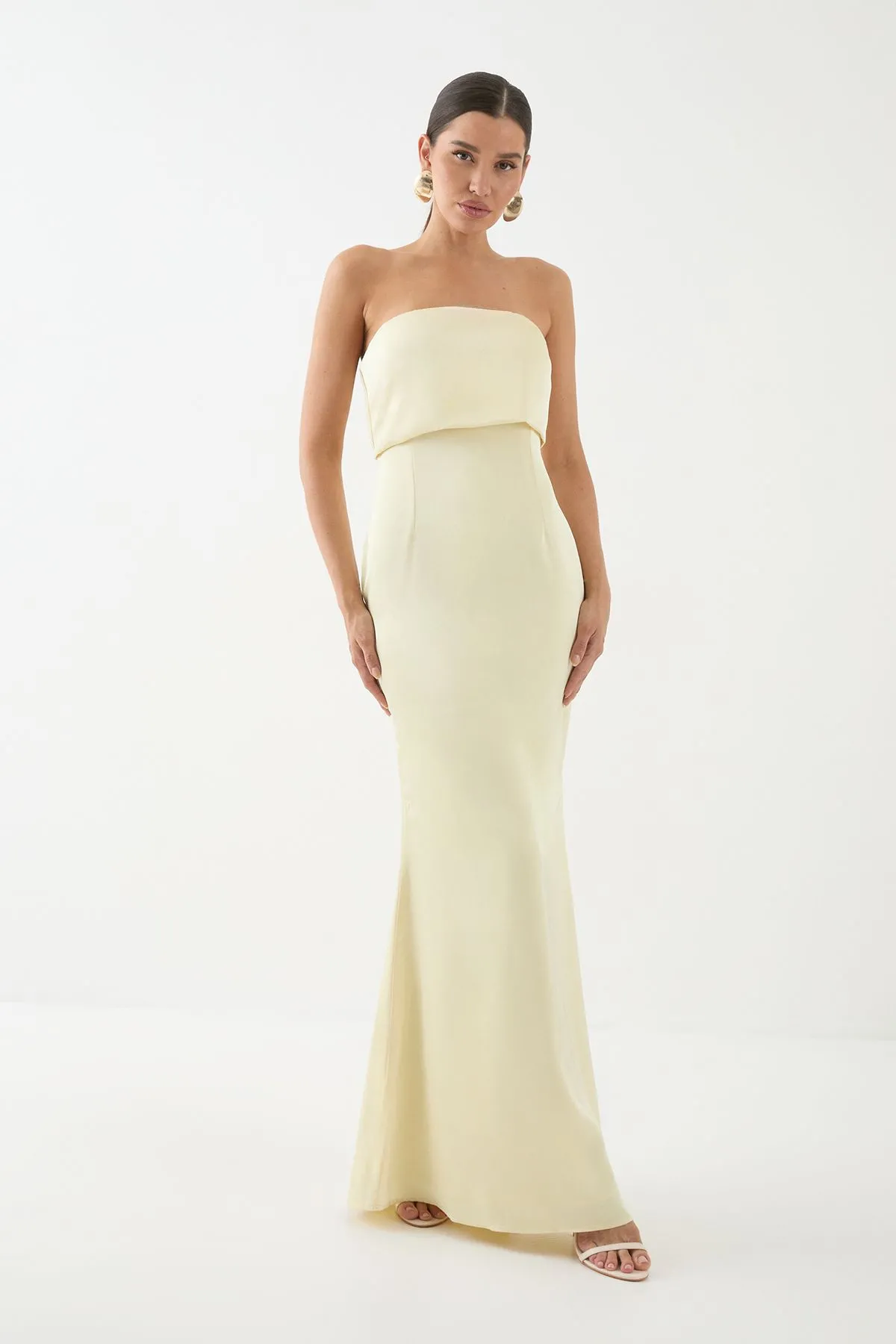 Premium Satin Bandeau Overlay Bridesmaid Dress