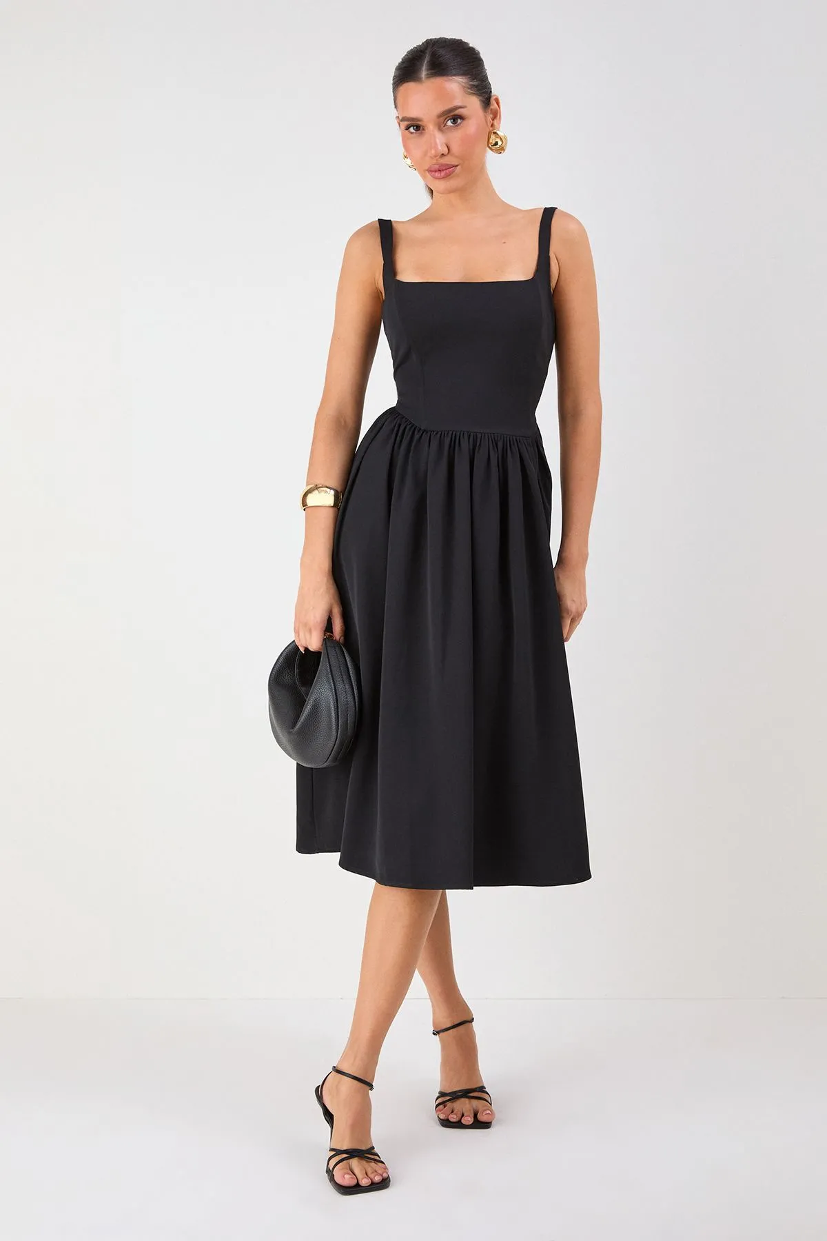 Square Neck A Line Midi Dress