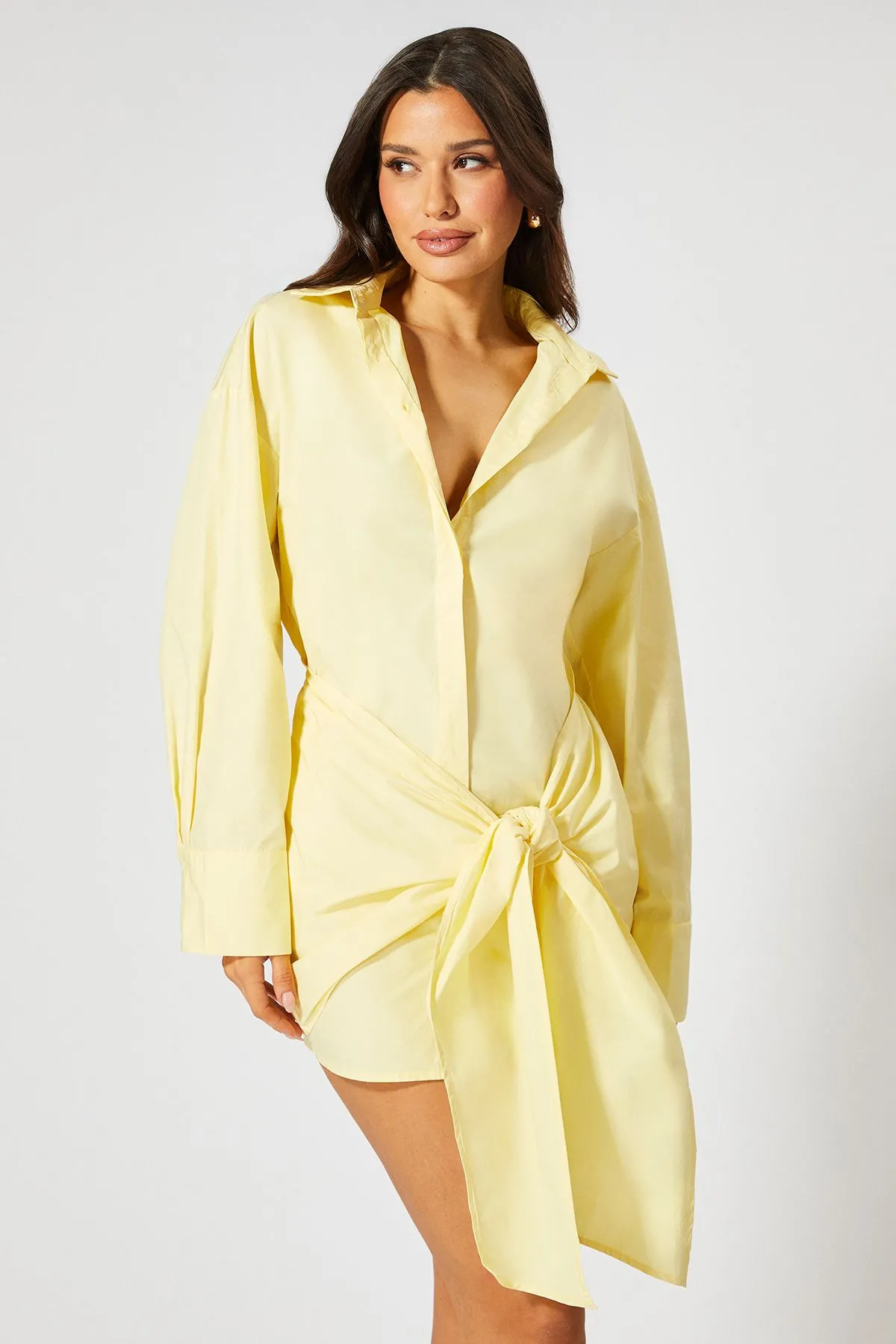 Poplin Tie Front Shirt Dress