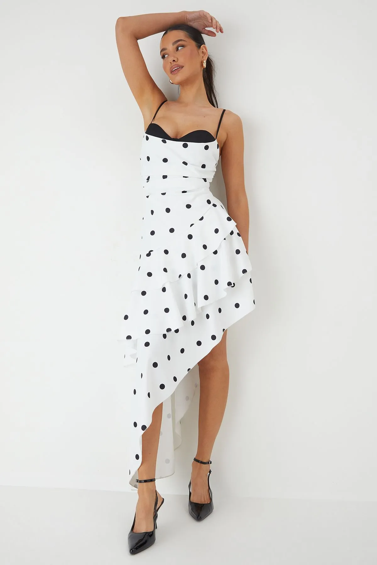 Polka Dot Layered Frill Maxi Dress