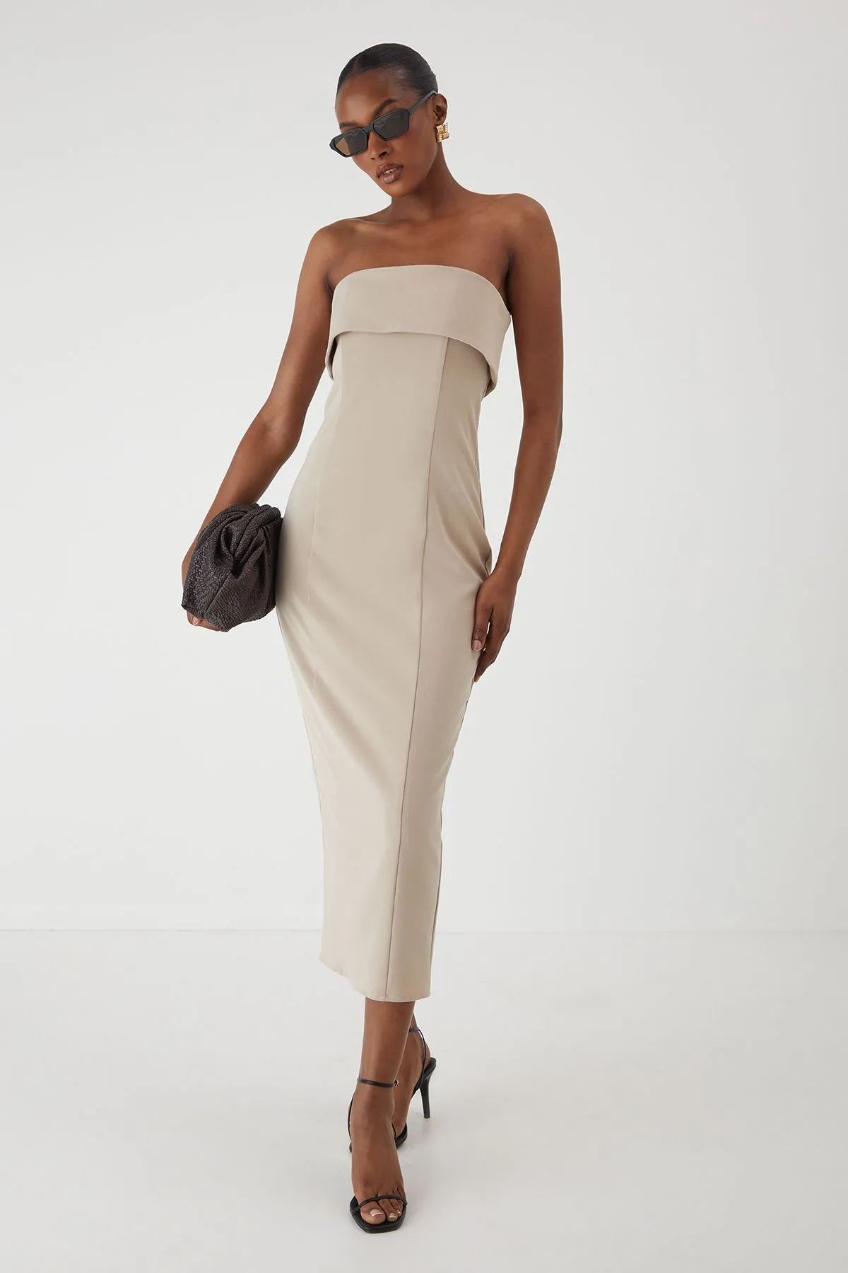 Bandeau Fold Over Midaxi Dress