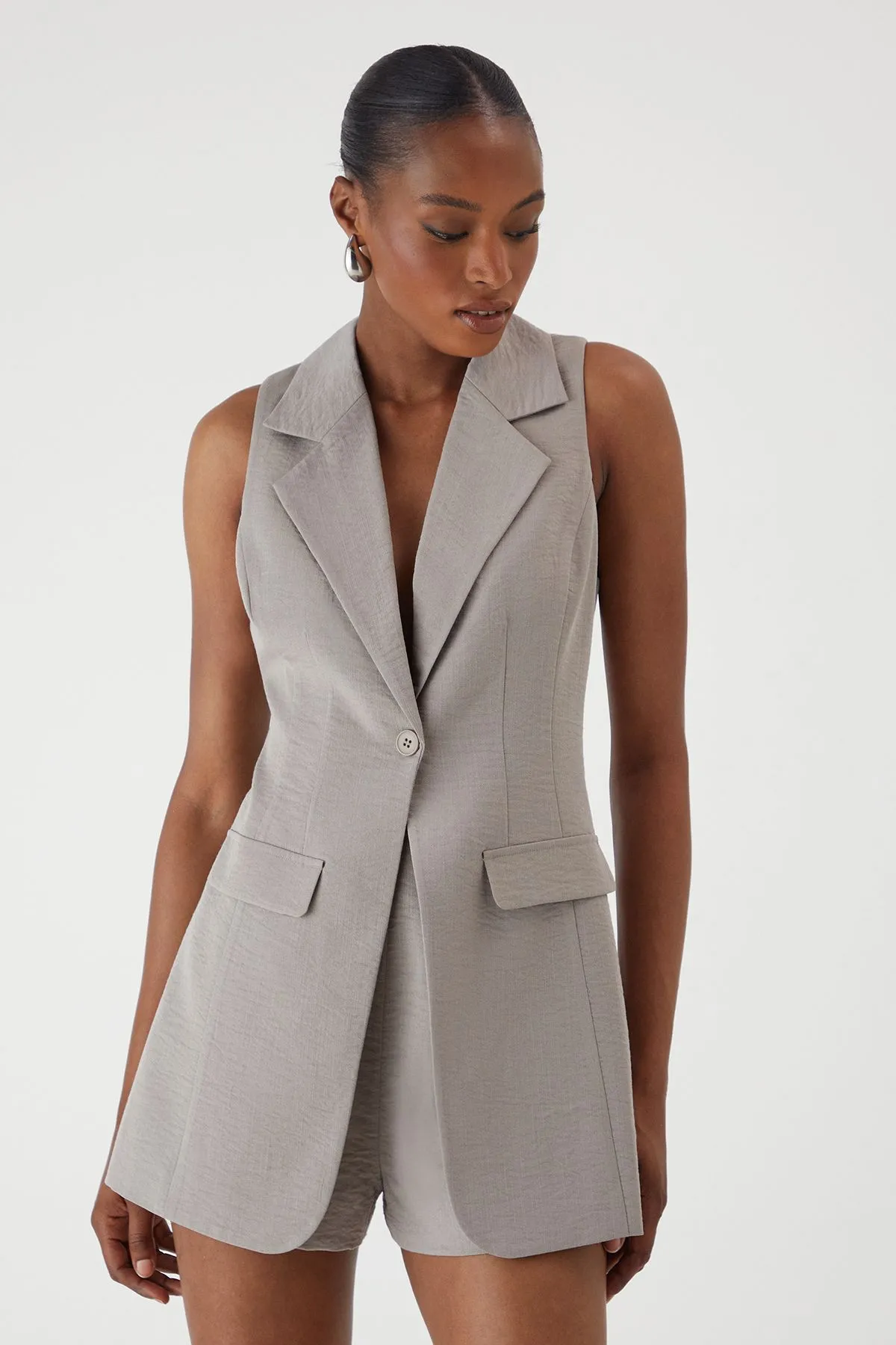 Linen Look Tailored Blazer Playsuit