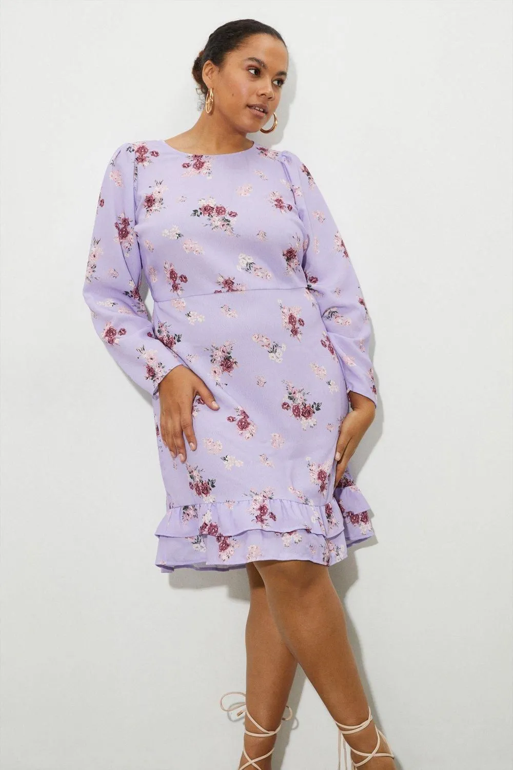 Curve Floral Ruffle Mini Dress