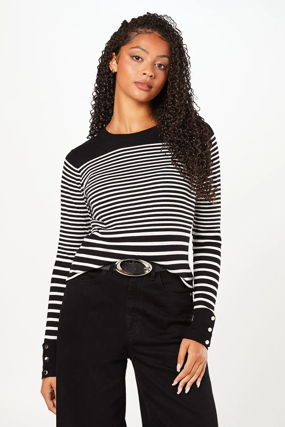 Tall Stripe Crew Neck Button Cuff Jumper