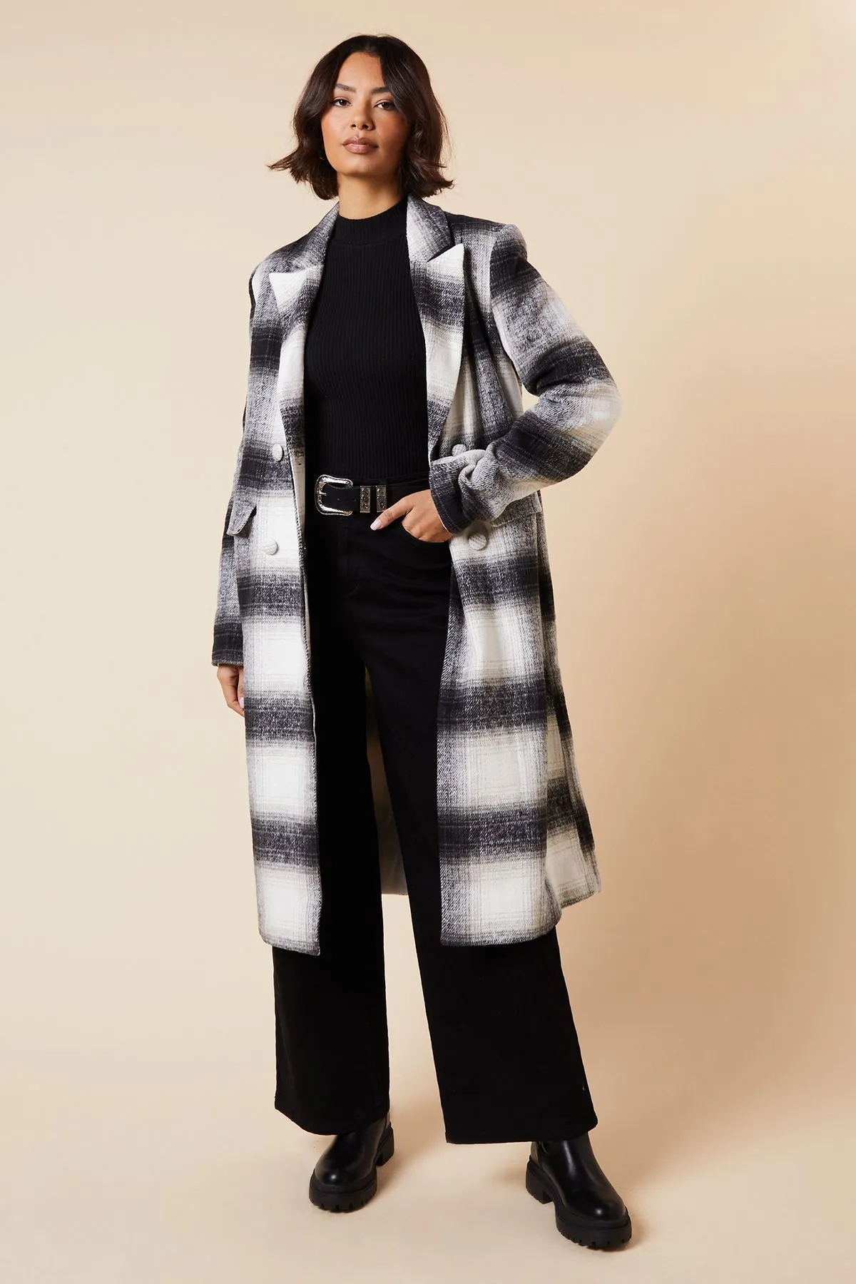 Tall Wool Check Double Breasted Maxi Coat