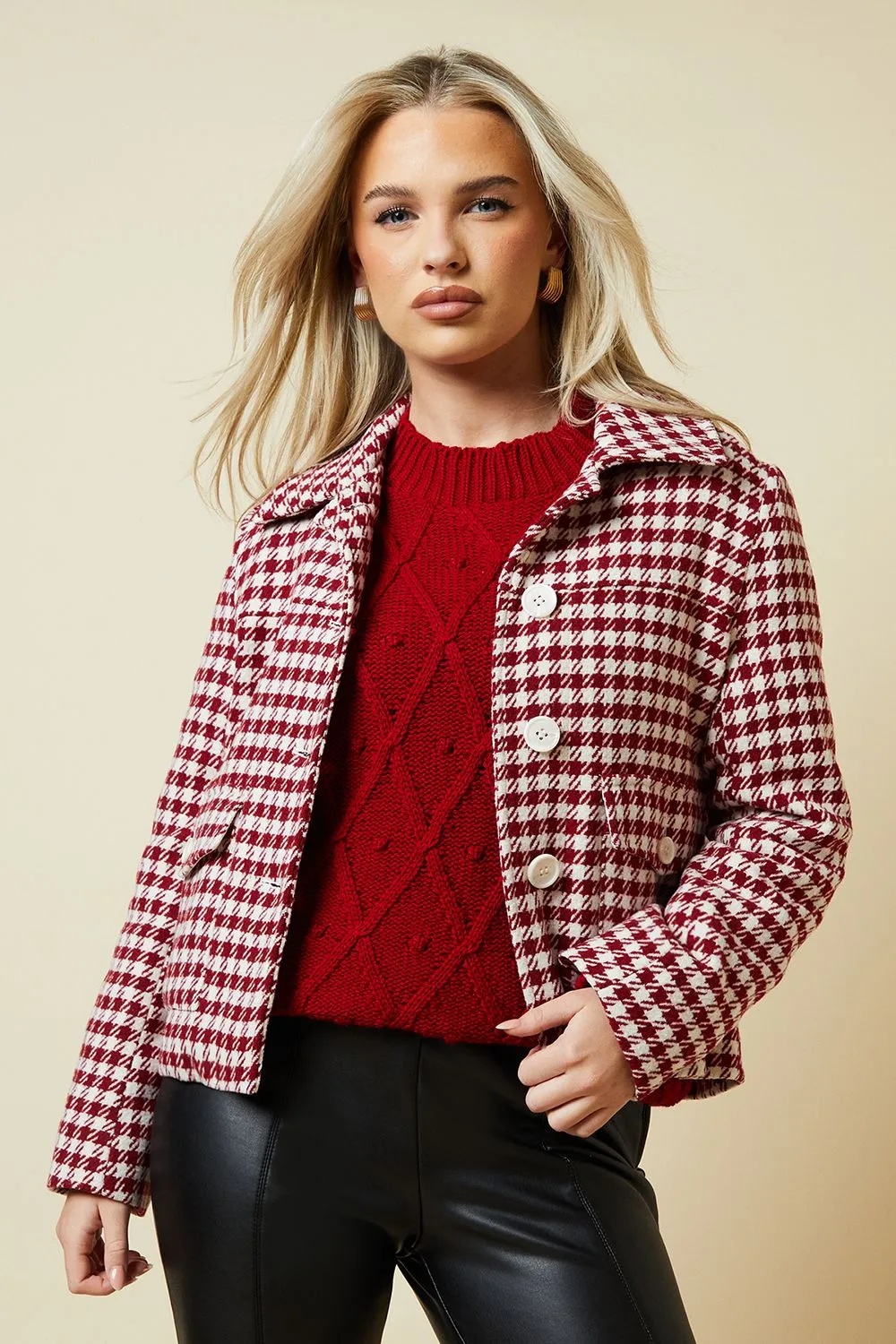 Petite Dogtooth Wool Short Coat