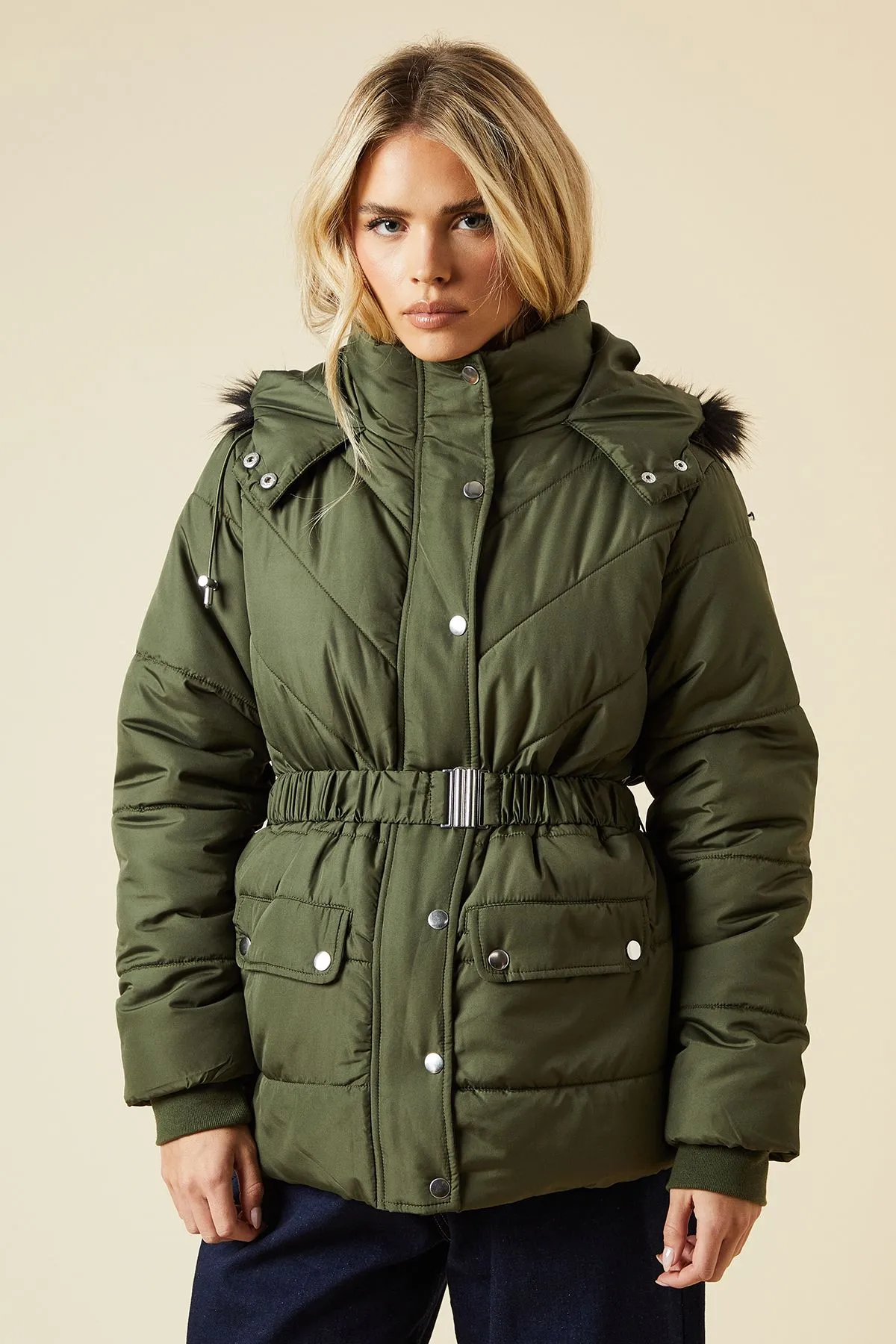 Petite Short Luxe Quilted Padded Puffer Belted Coat