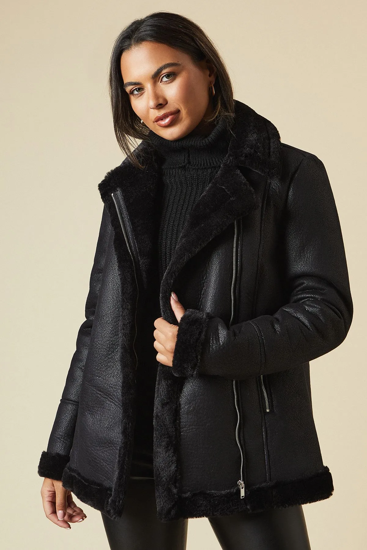 Tall Suede Longline Aviator Jacket