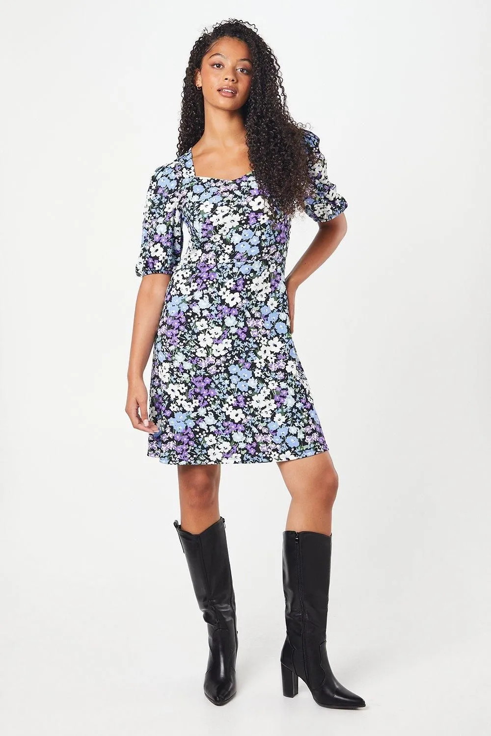Tall Ditsy Floral Sweetheart Neck Mini Dress