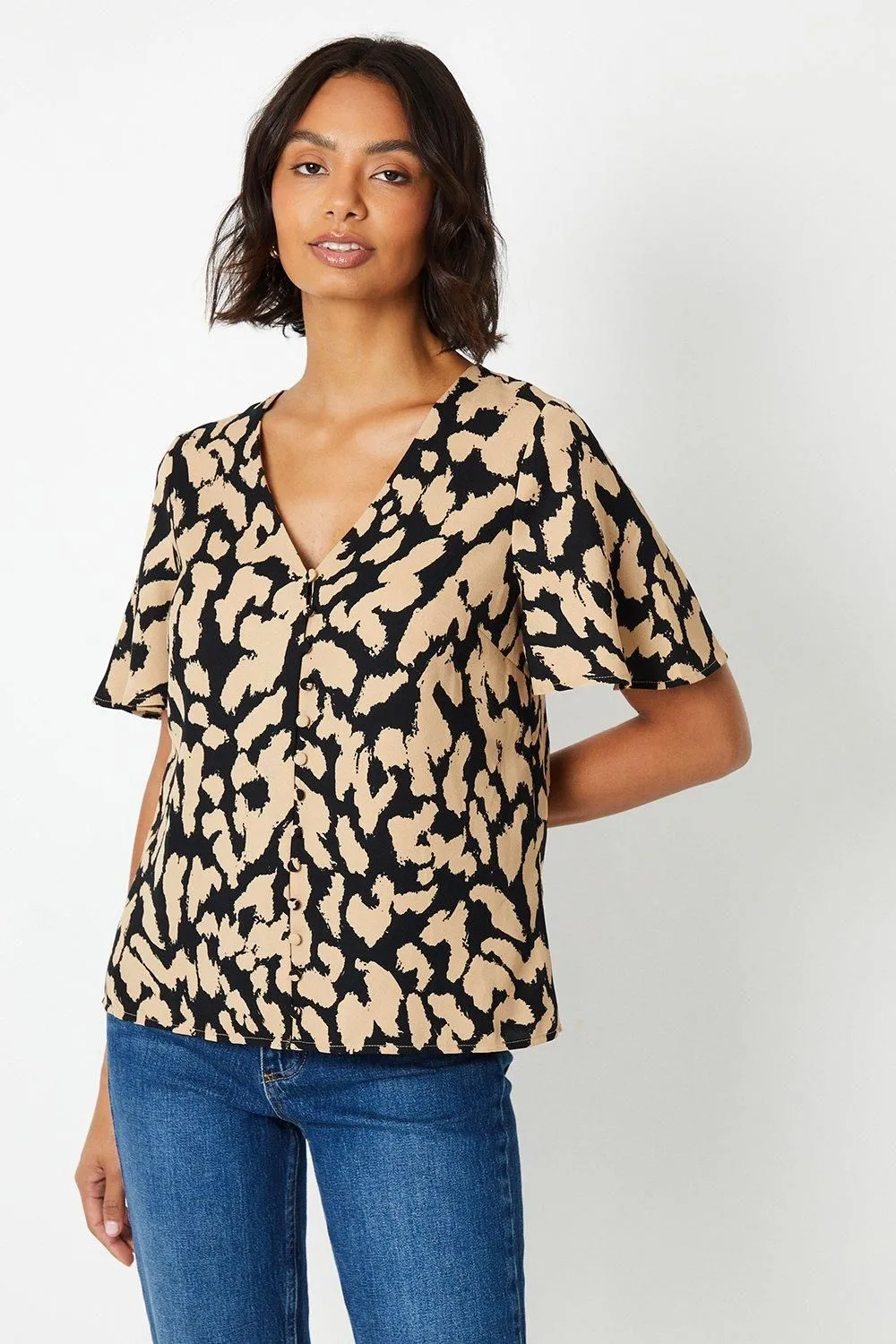 Animal Print Button Front Blouse