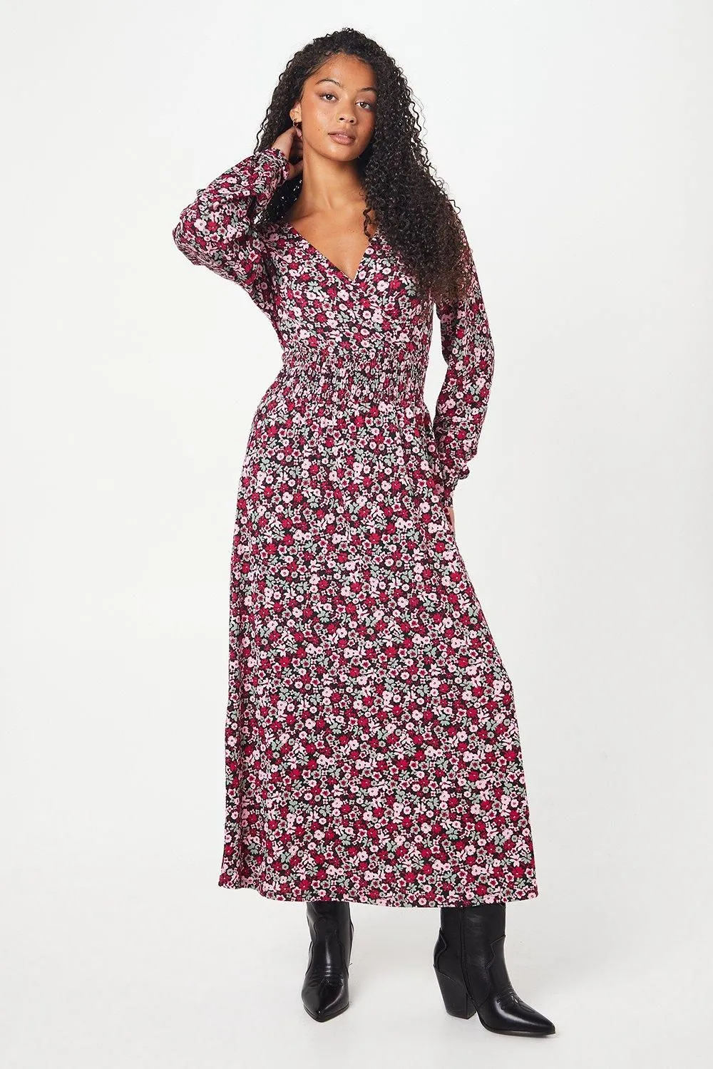 Tall Pink Ditsy Wrap Midi Dress