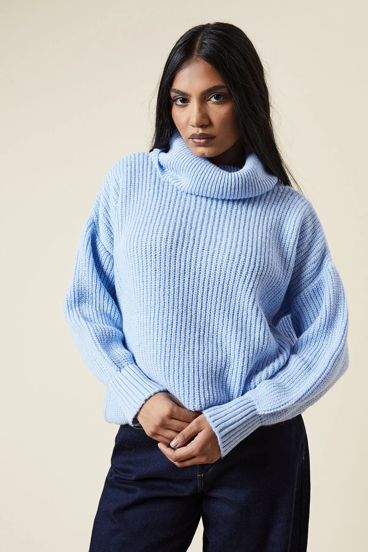 Petite Longline Roll Neck Chunky Jumper