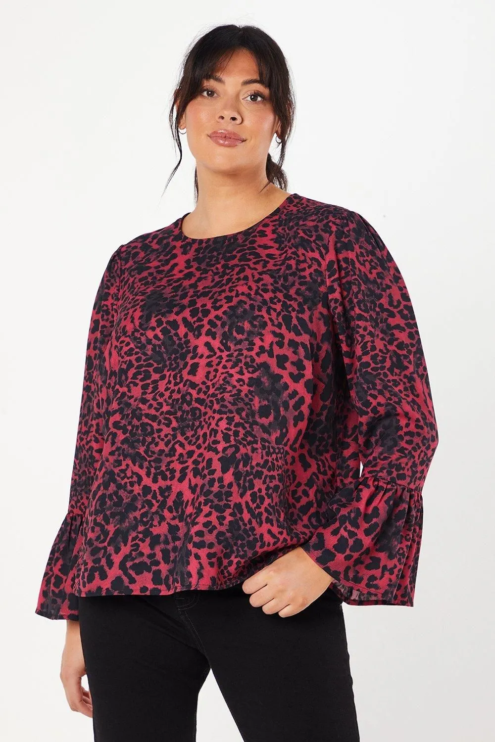 Curve Flute Sleeve Top Animal Print