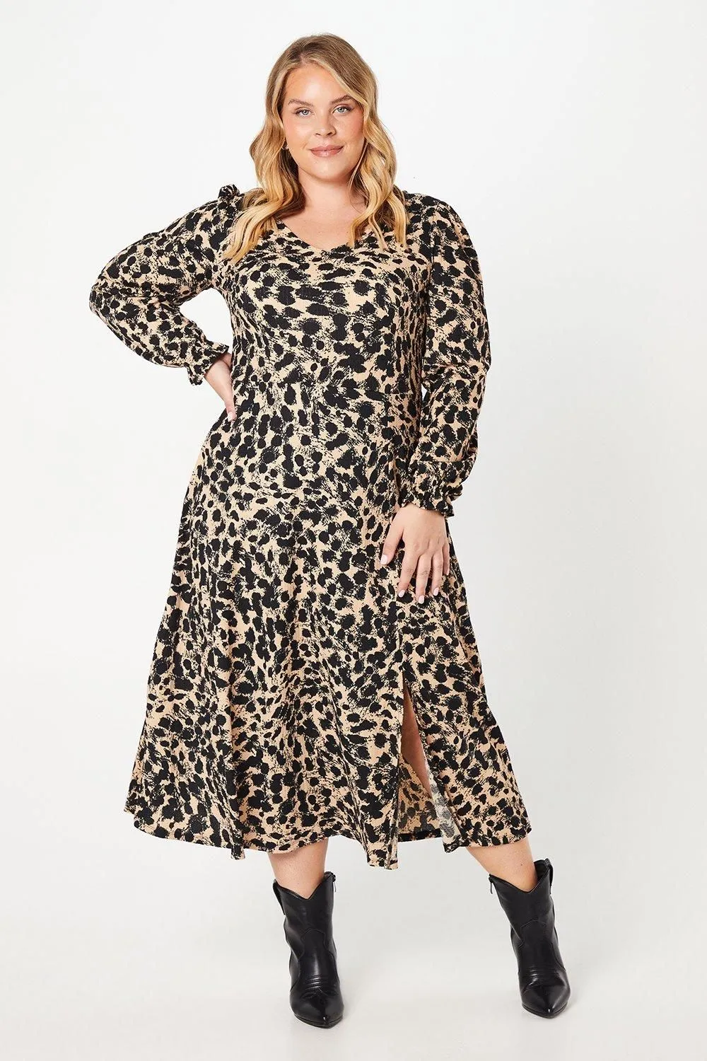 Curve Animal V Neck Midi Dress