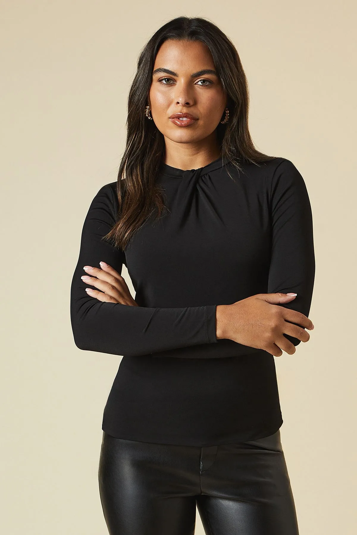 Twist Neck Long Sleeve Top