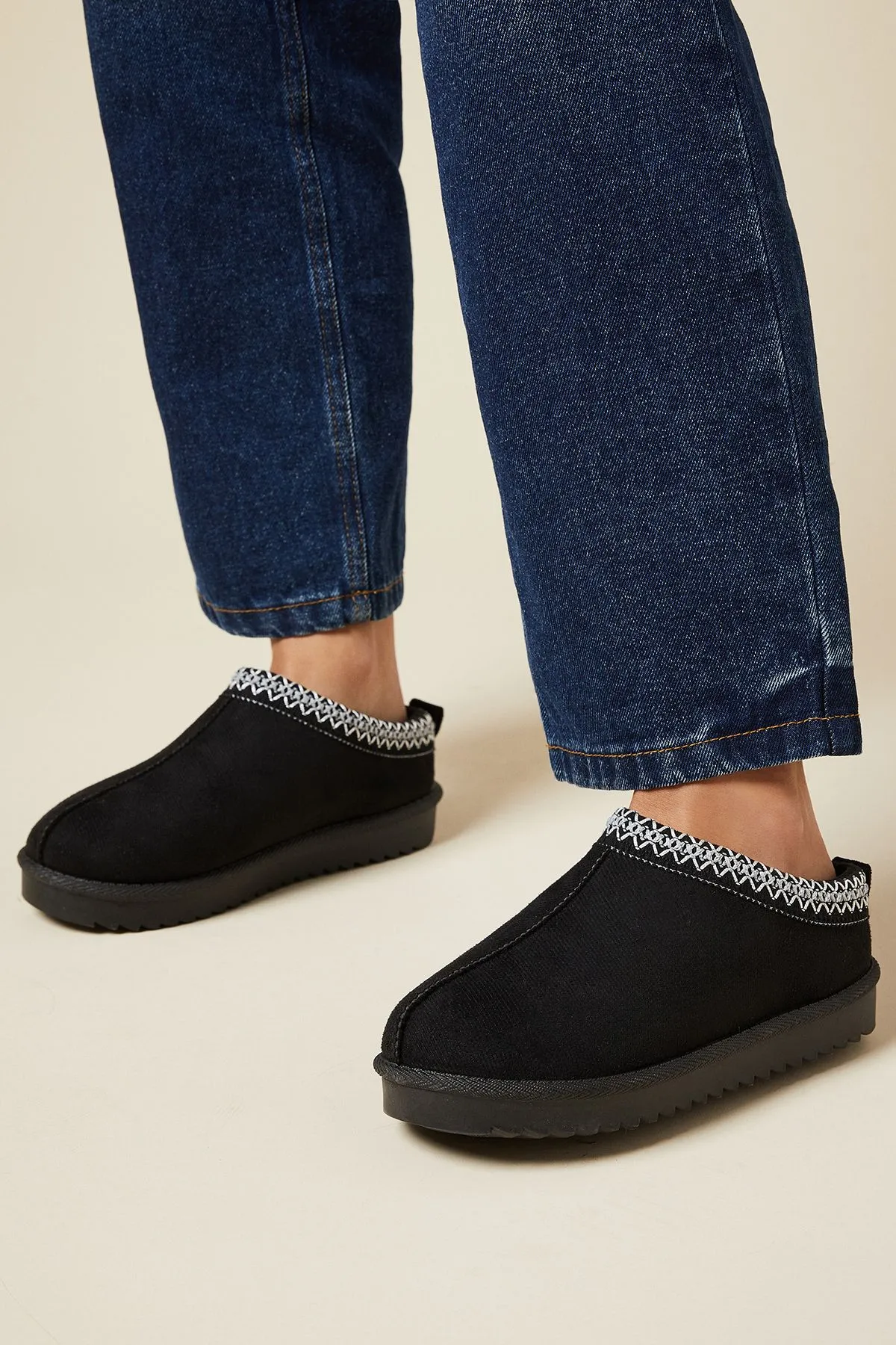 Monique Suedette Faux Fur Lined Stitch Detail Mules