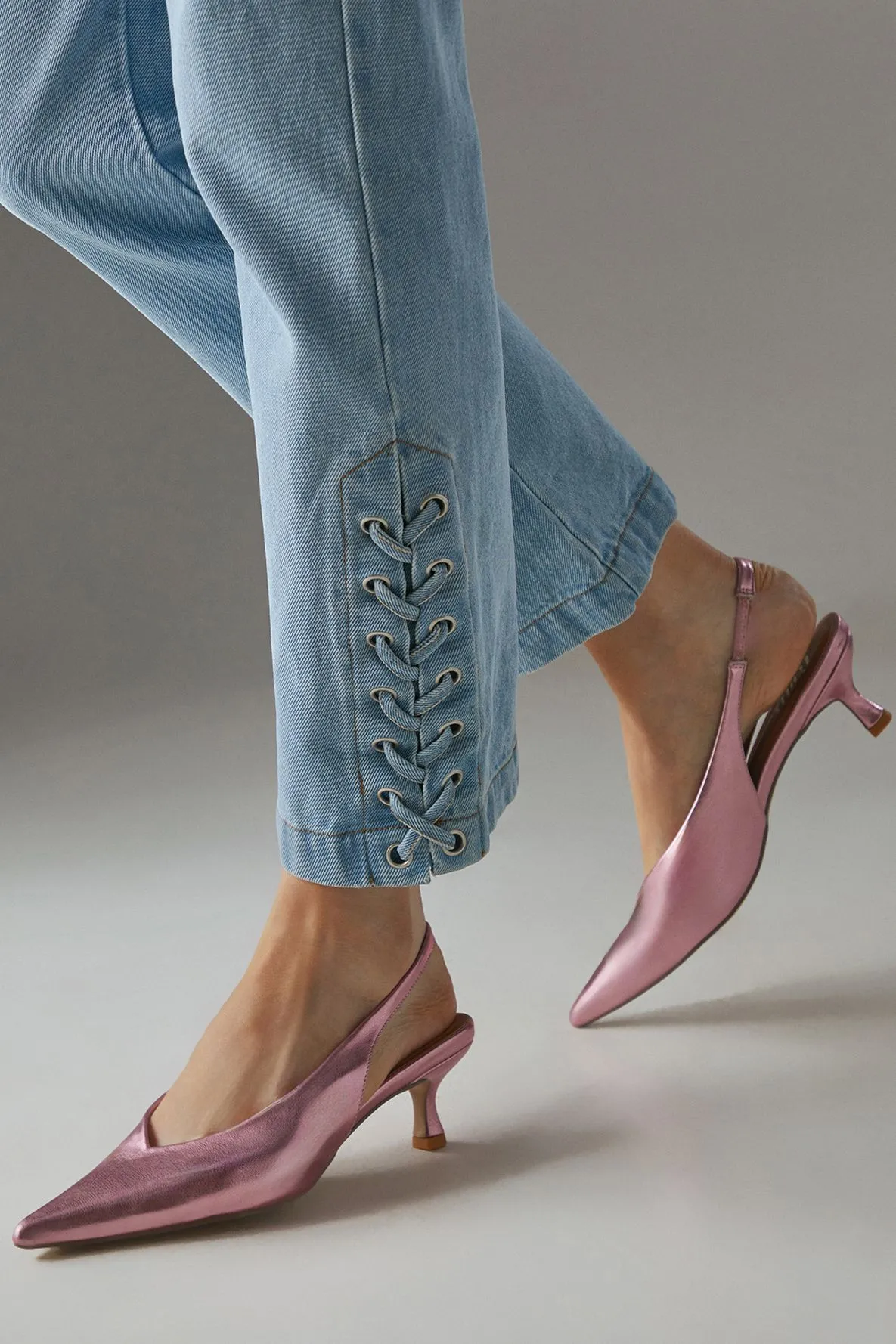 Faith: Devorah Faux Leather Kitten Heel Vamp Slingback Court Shoes