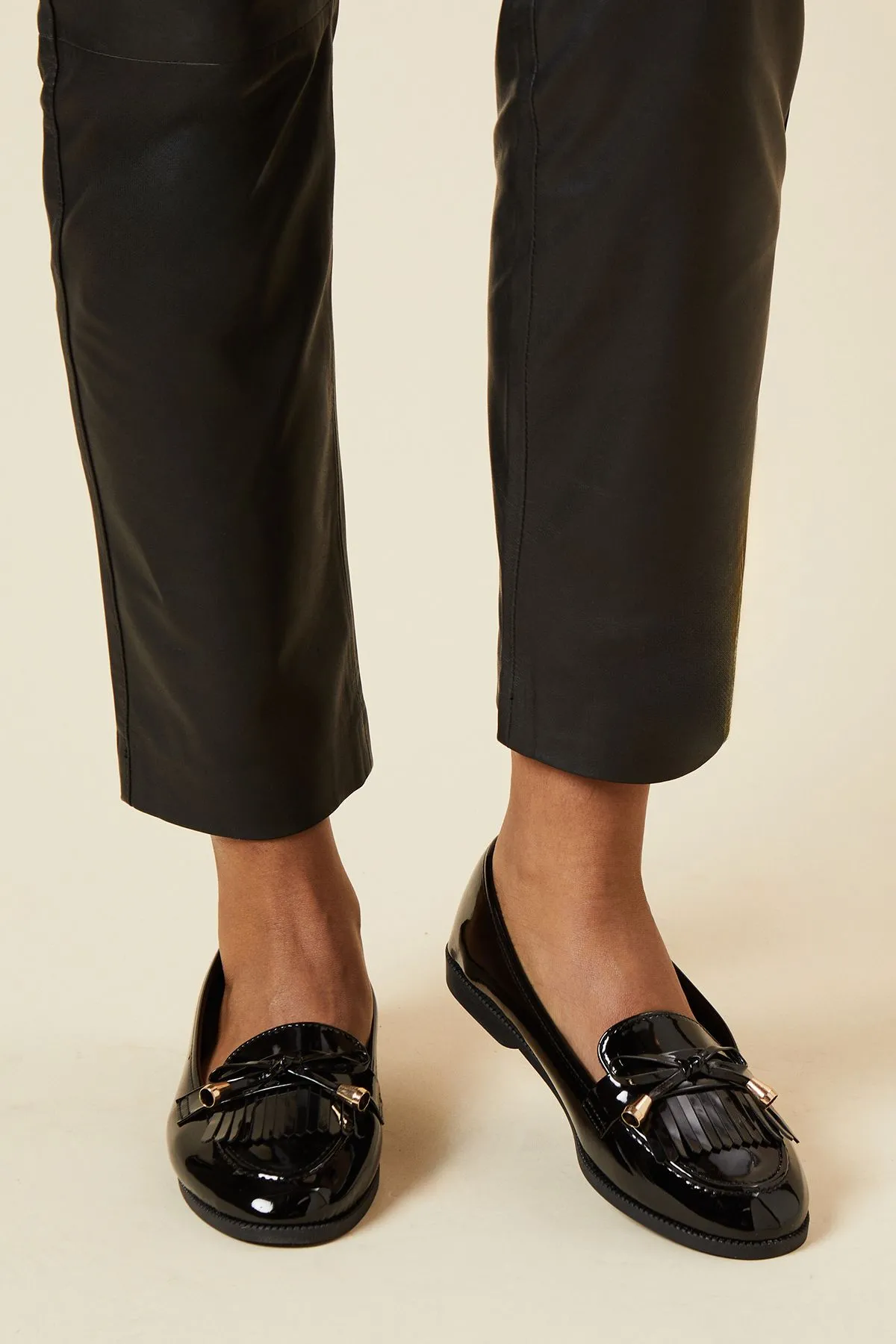 Wide Fit Braelyn Patent Leather Bow Detail Loafers