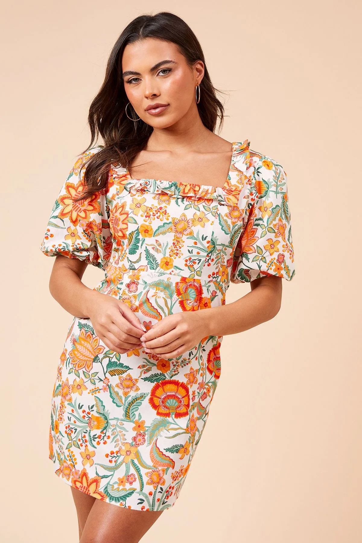 Floral Frill Front Tie Back Mini Dress