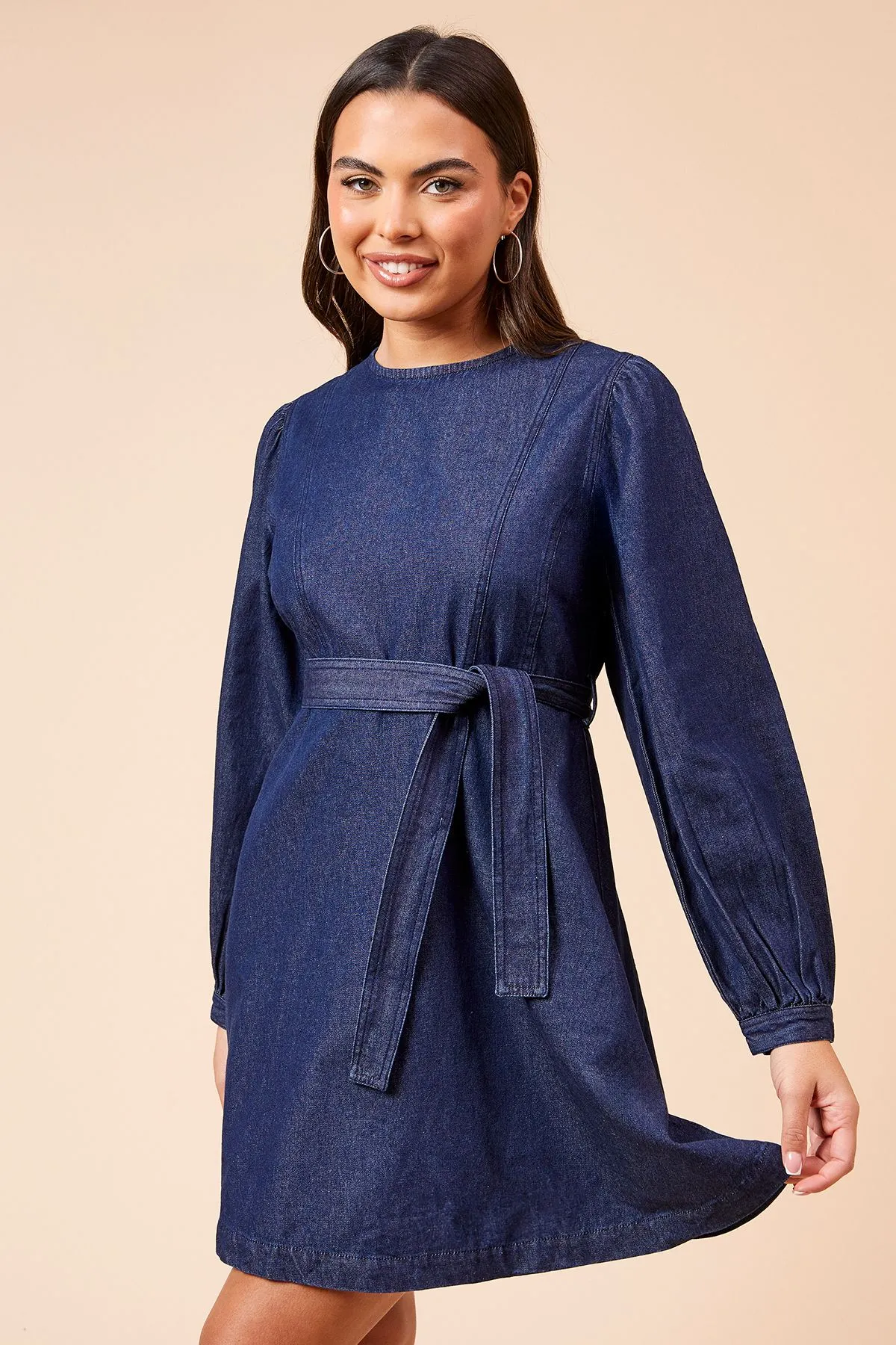 Chambray Seamed Front Detail Mini Dress
