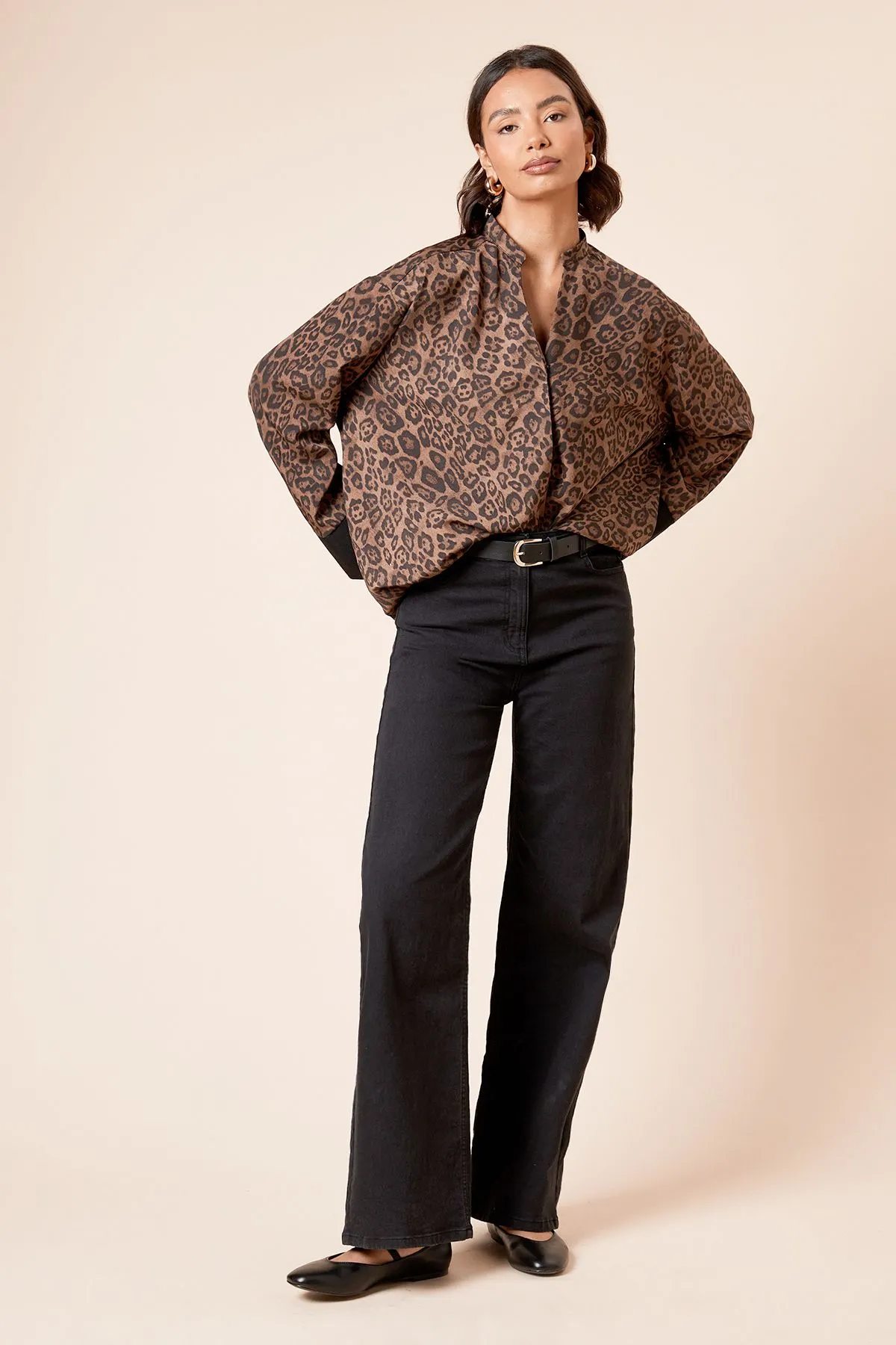 Long Sleeve Leopard Wrap Blouse