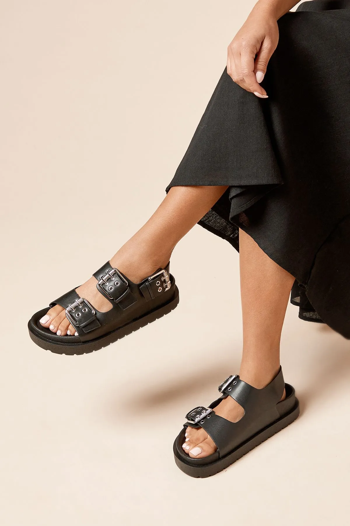 Faith: Cassian Double Buckle Slingback Chunky Footbed Sandals