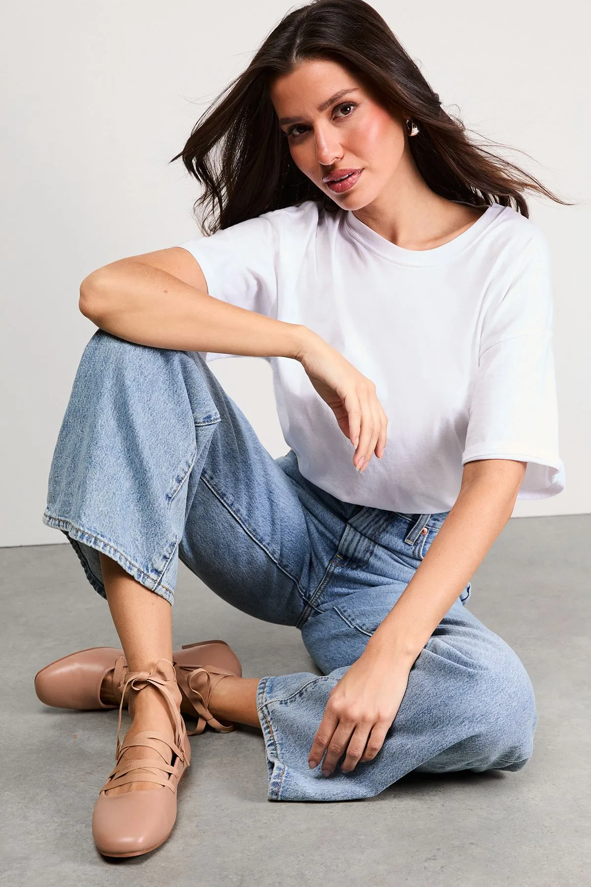 Faith: Minna Faux Leather Grosgrain Lace Up Ballet Pumps