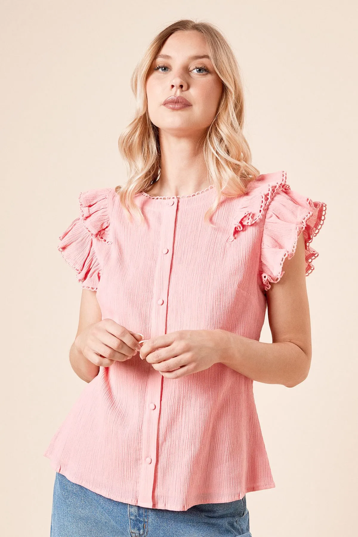 Lace Trim Button Up Top