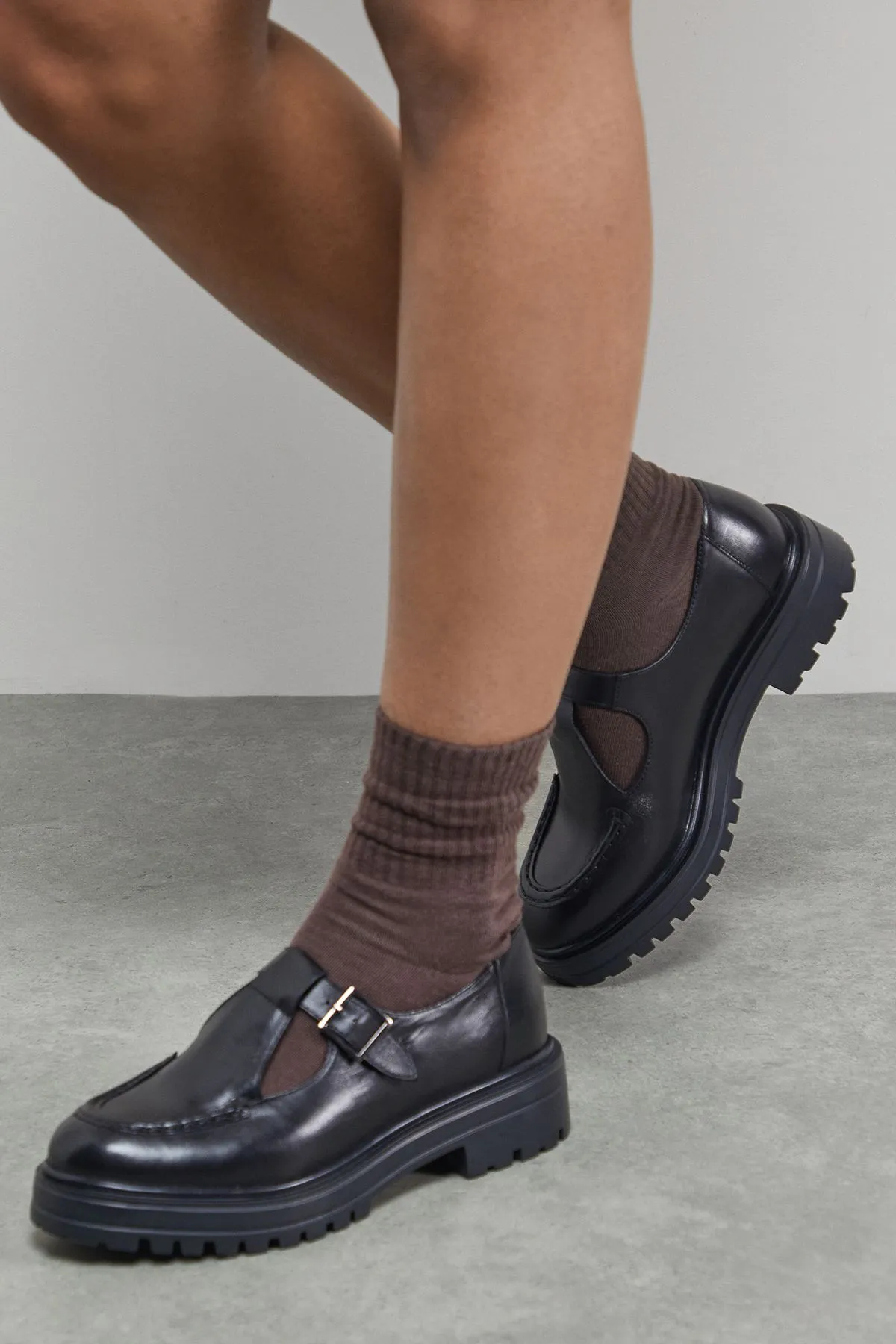 Faith: Bethan Leather Apron Front T Bar Chunky Shoes