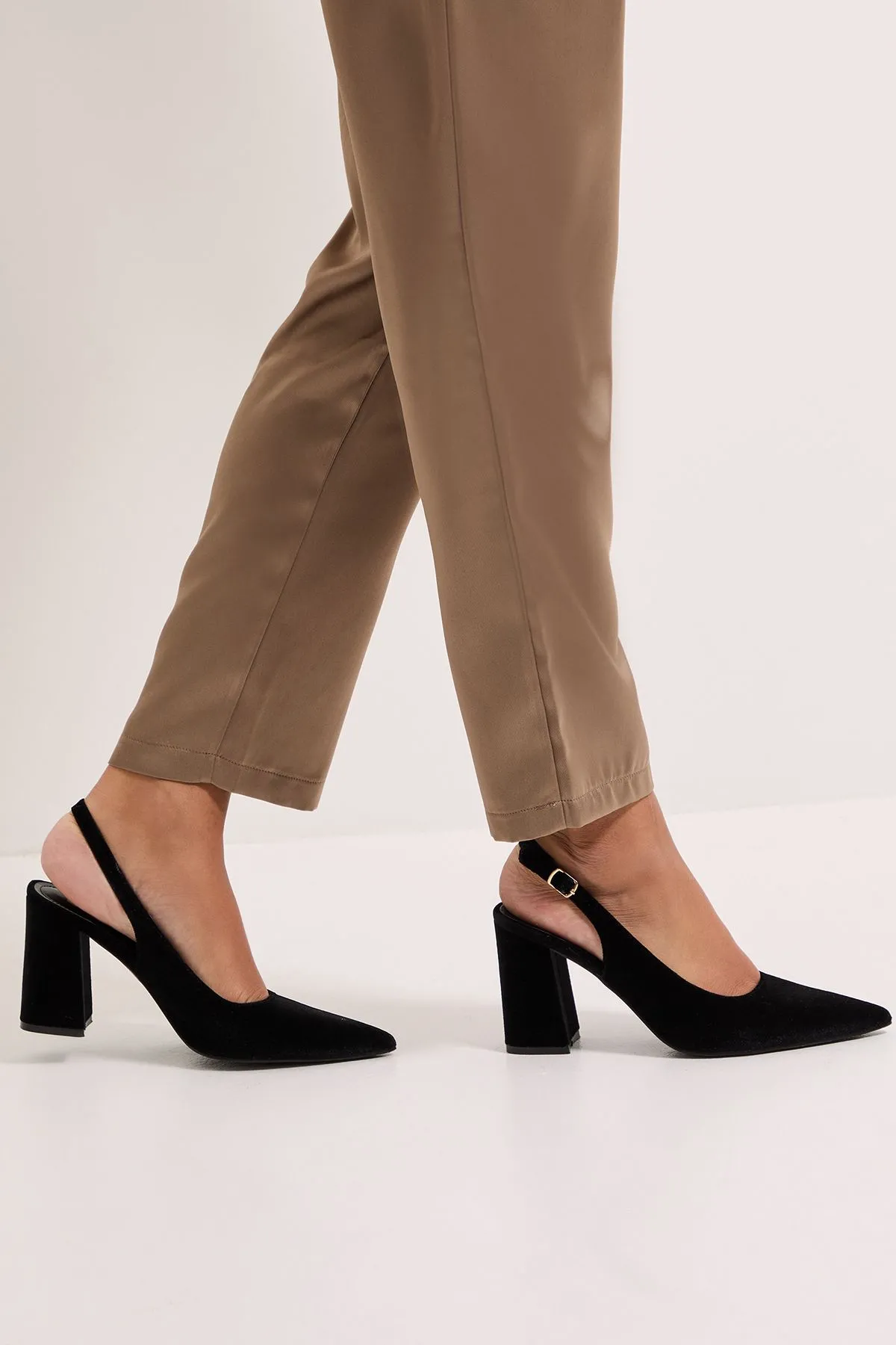 Ellens Velvet Pointed High Block Heel Slingback Court Shoes