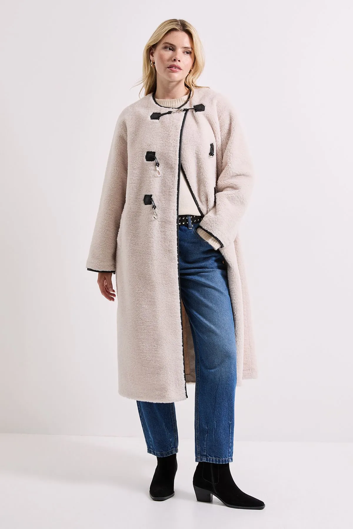 Toggle PU Detail Borg Coat