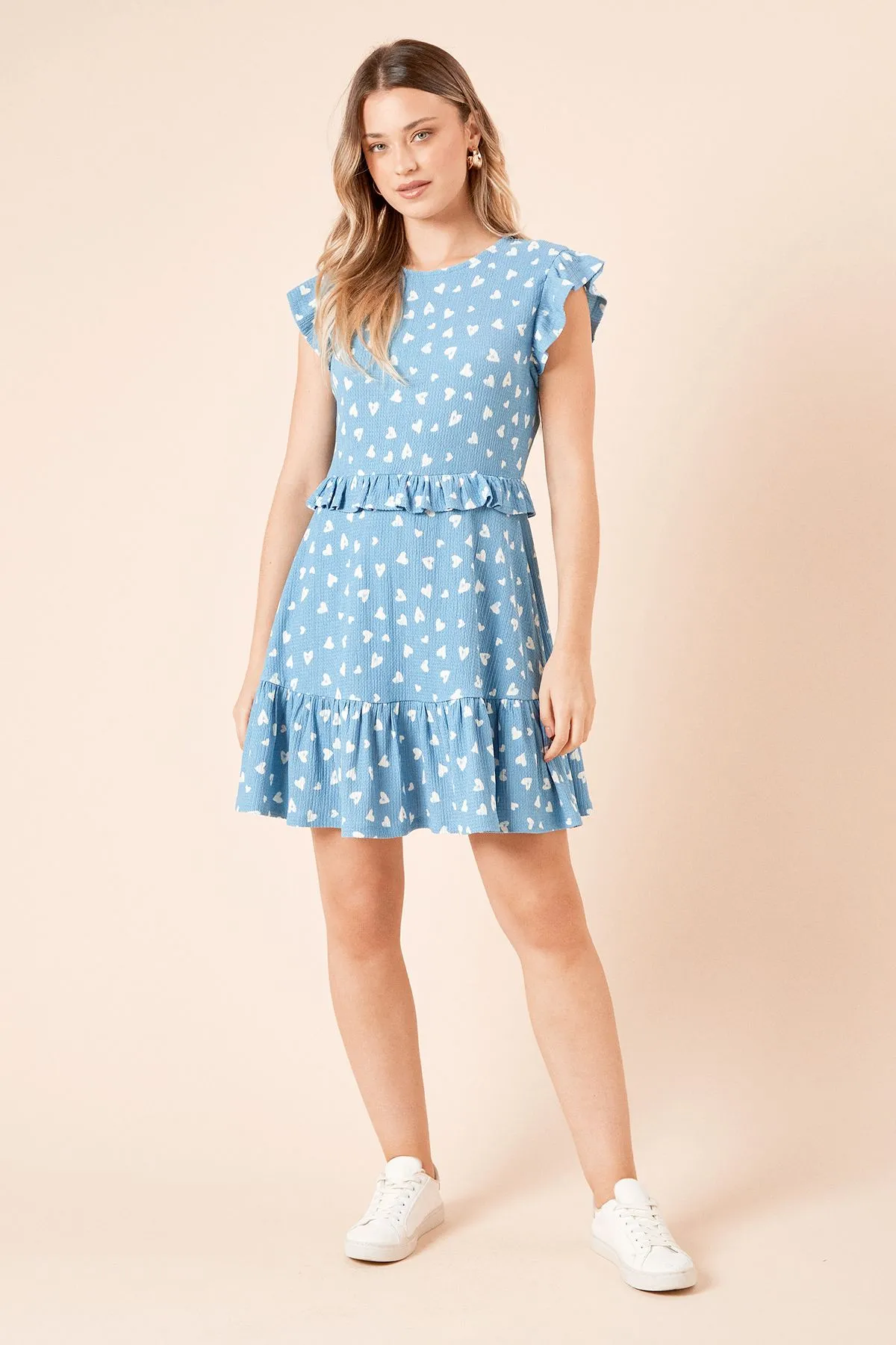 Blue Heart Frill Detail Jersey Mini Dress