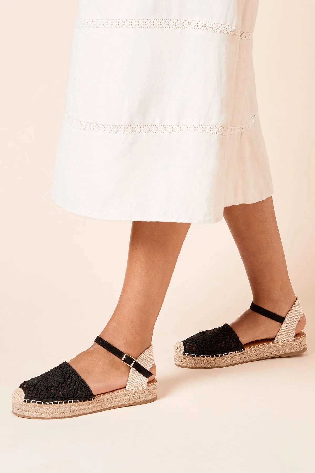Laura Embroidered Closed Toe Flat Espadrille Shoes