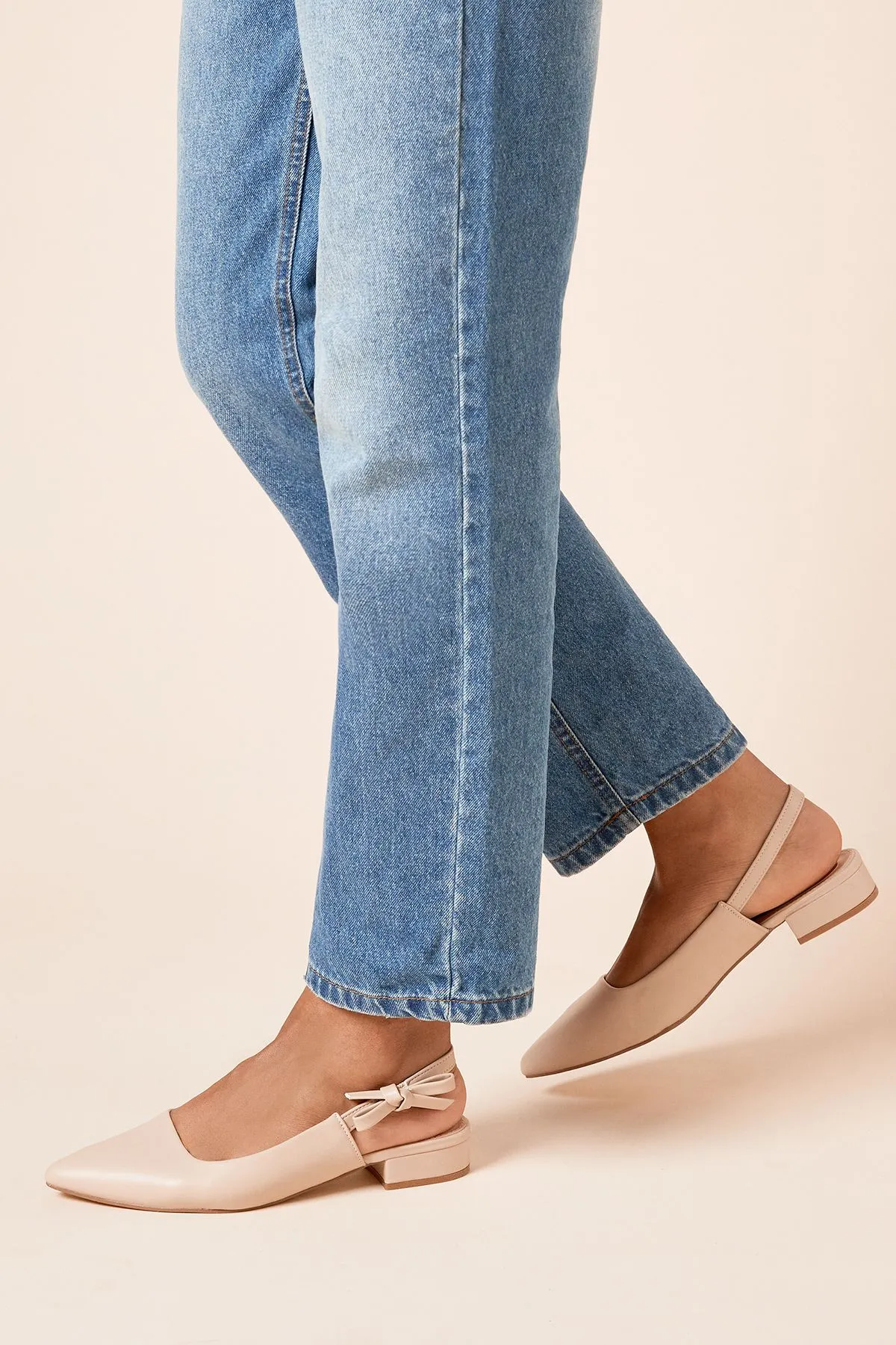 Nuria Faux Leather Bow Detail Slingback Pointed Low Heel Court Shoes