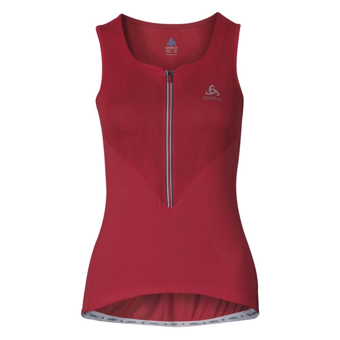 Cycling Vest Odlo Womens S L 1/2 Zip Breathe Red