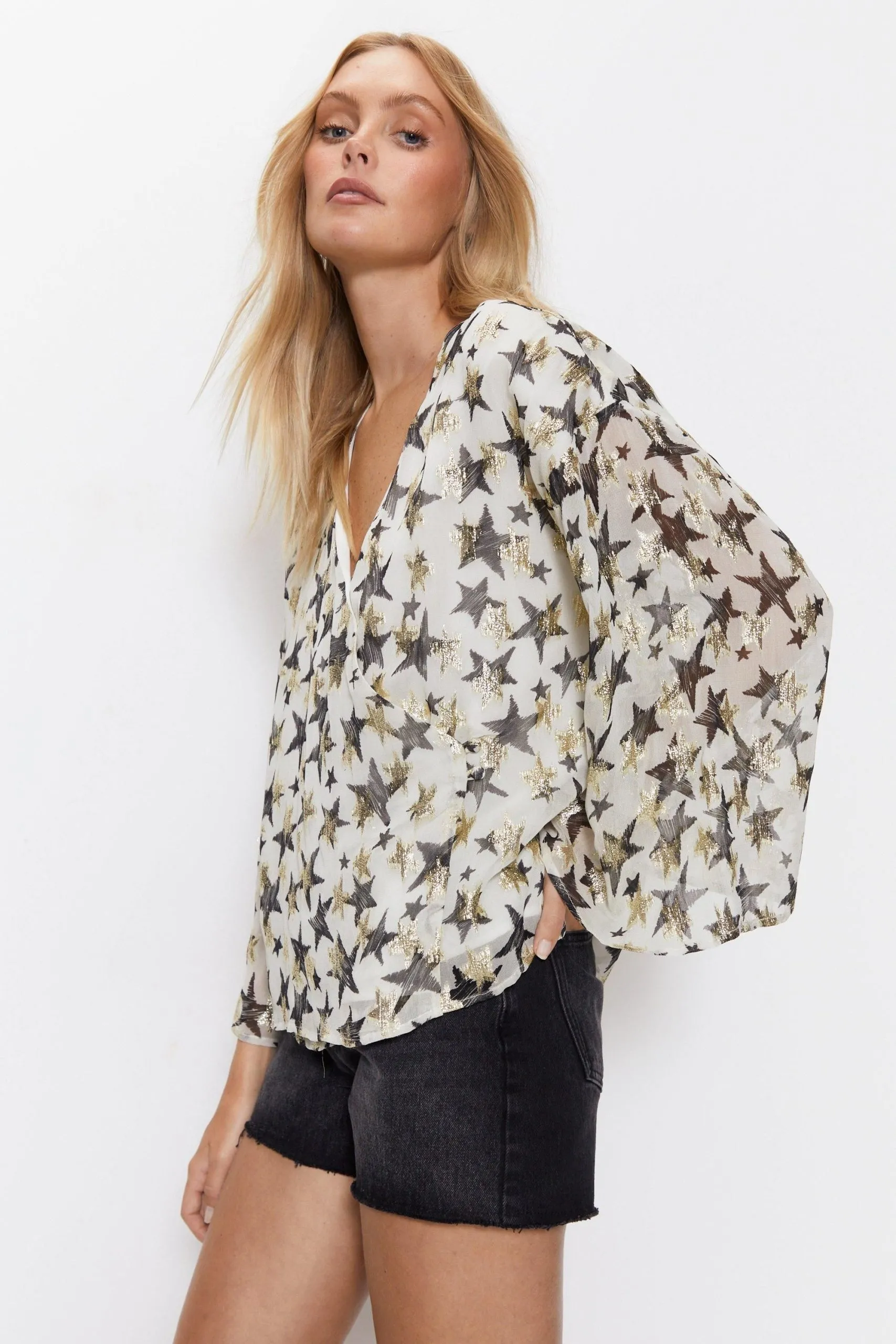 Metallic Georgette Star Wrap Top