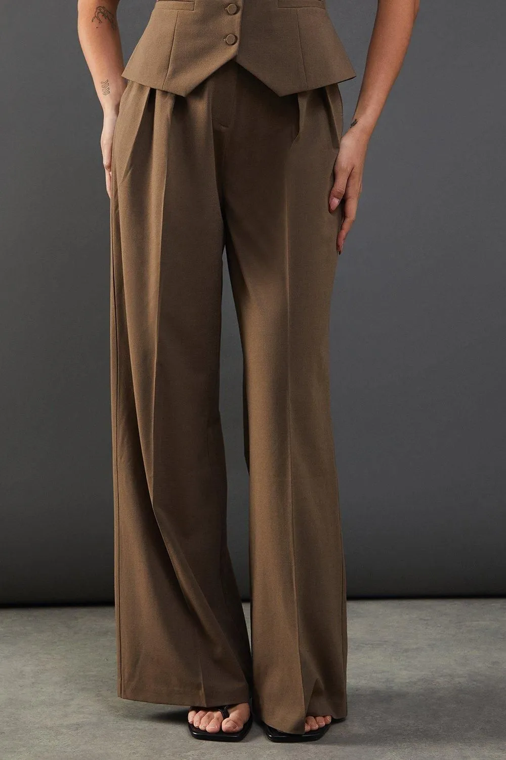 Wool Blend Relaxed High Waisted Wide Leg Trouser