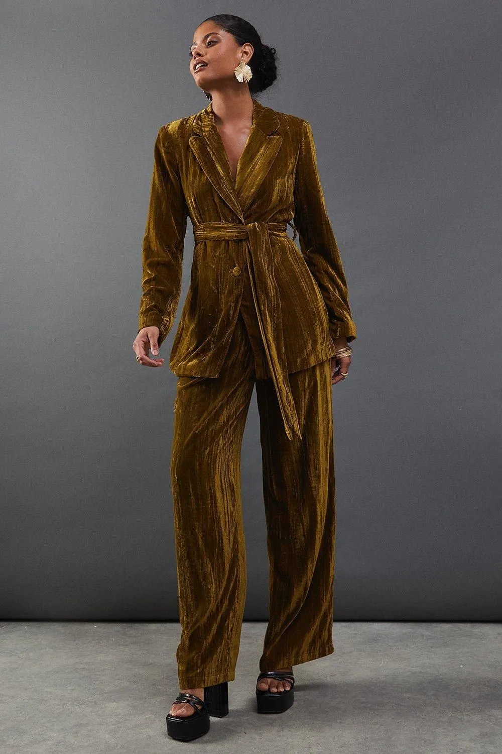 Crushed Velvet High Waisted Tailored Trouser