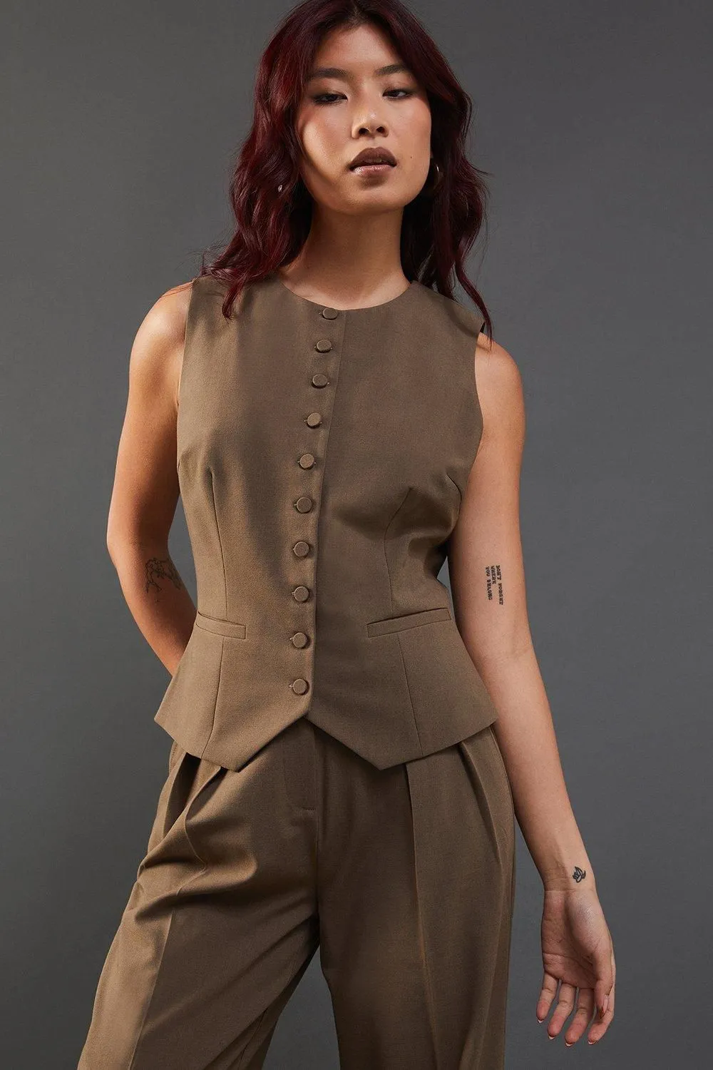 Wool Crew Neck Tailored Waistcoat