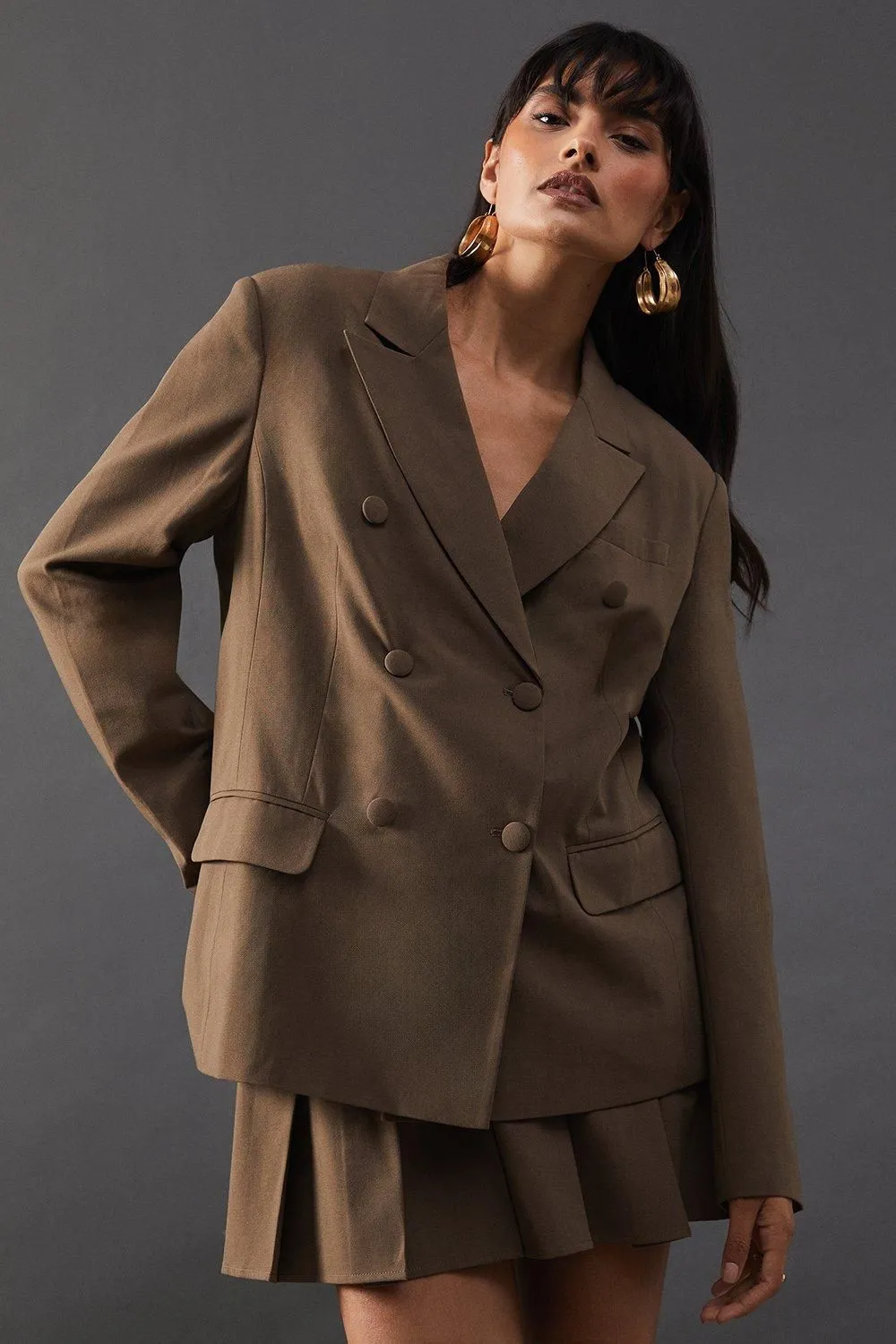 Wool Blend Double Breasted Relaxed Blazer