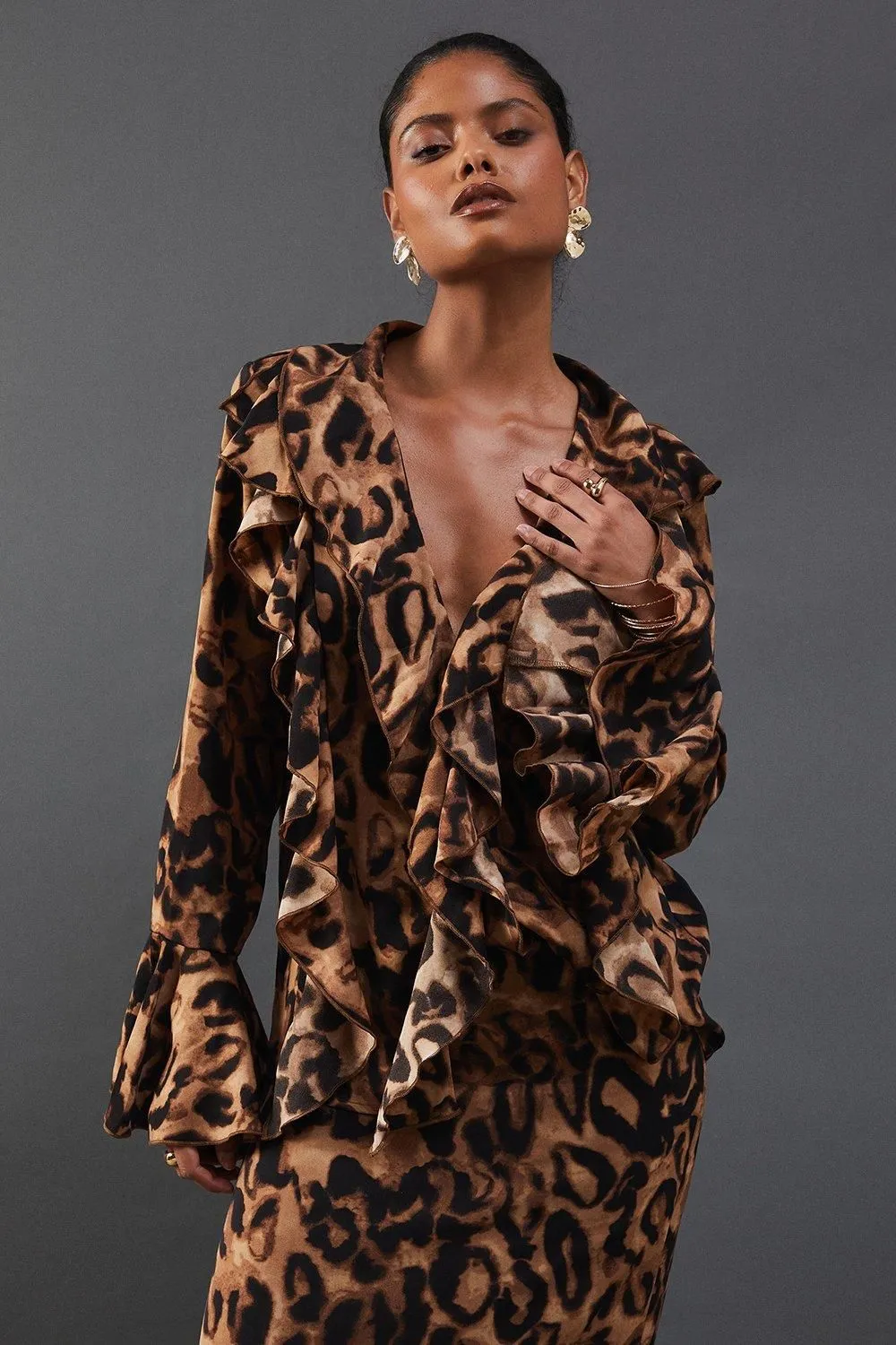 Chiffon Ruffle Front Blouse